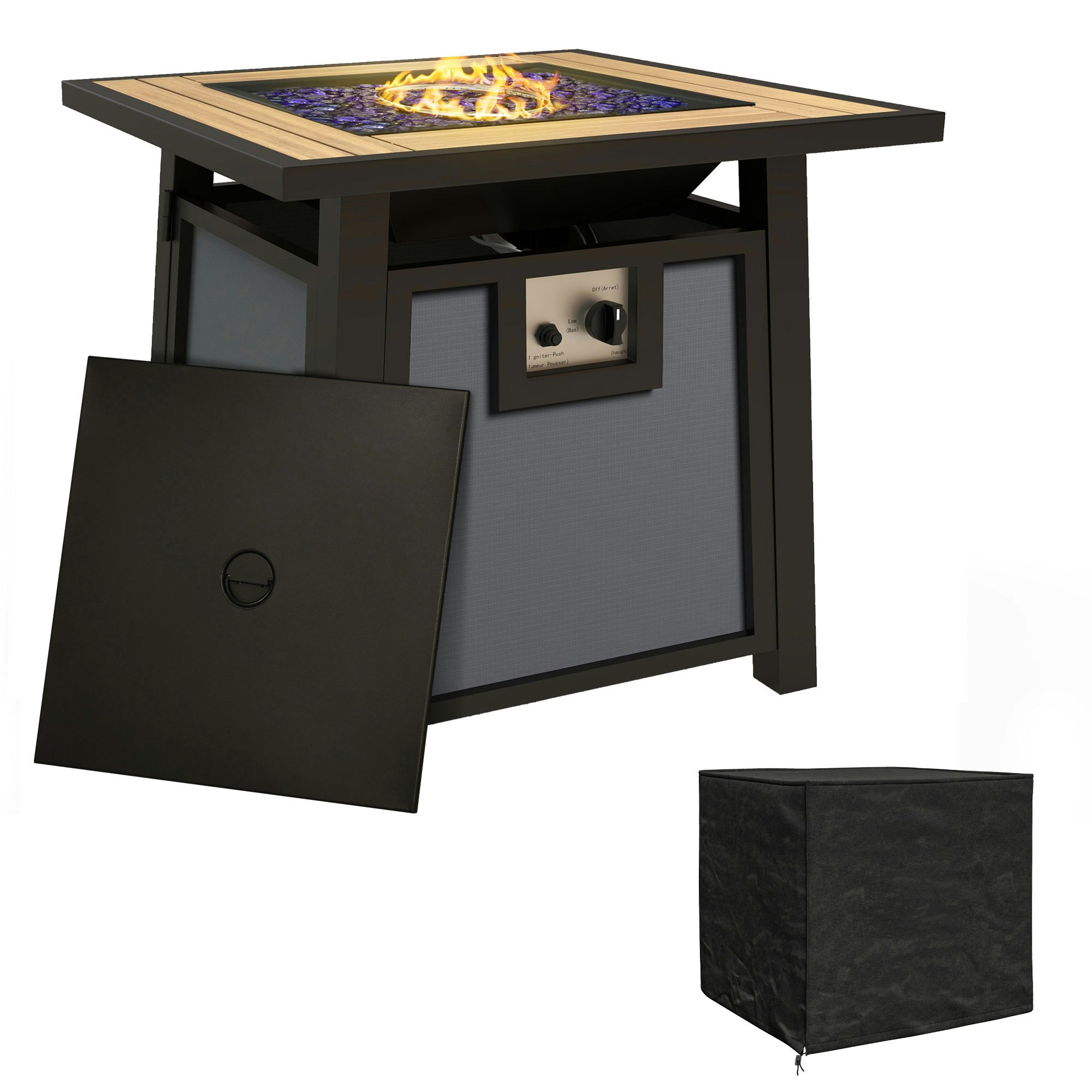 Rackhams Brown/Dark/Grey Gas Fire Pit Table With 50,000 Btu Burner, Cover, Glass Beads, - Metal, Texteline - 71L X Size 71W X 66.5Hcm