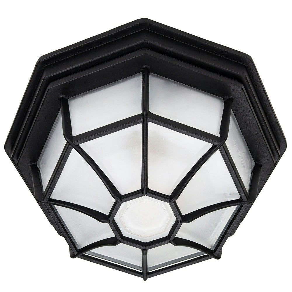 Rackhams Black/Light Traditional Hexagonal Matt Flush Ceiling Porch Fitting With Glass