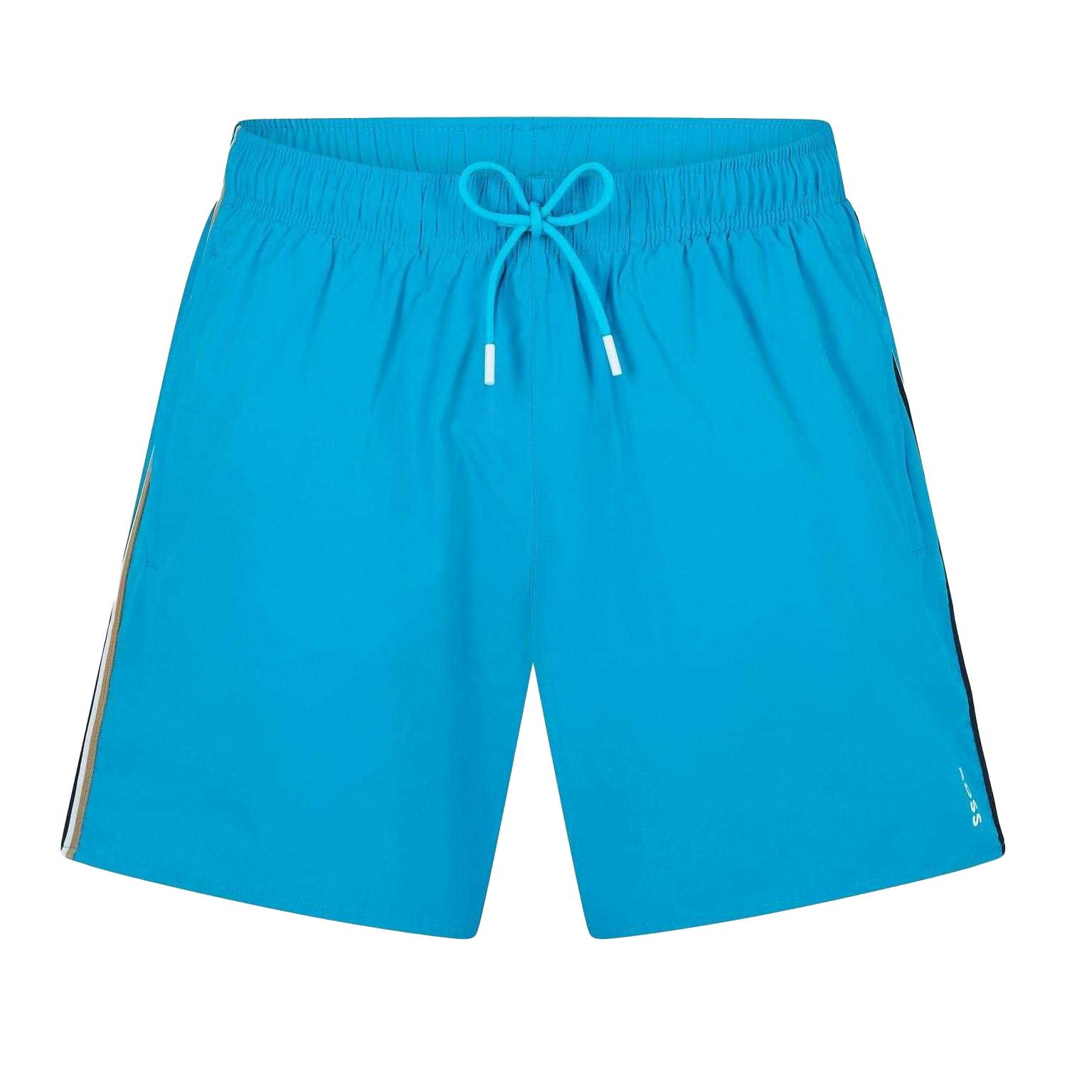 Boss Men's Turquoise Iconic Side Stripe Swim Shorts - /Aqua - S - /Aqua - 100% Mixed