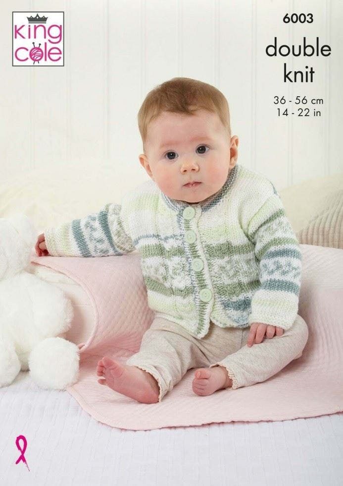 King Cole Cherish Dk Knitting Pattern 6003, Jackets, Cardigans, Waistcoats For Baby, 14 - 22 Inches
