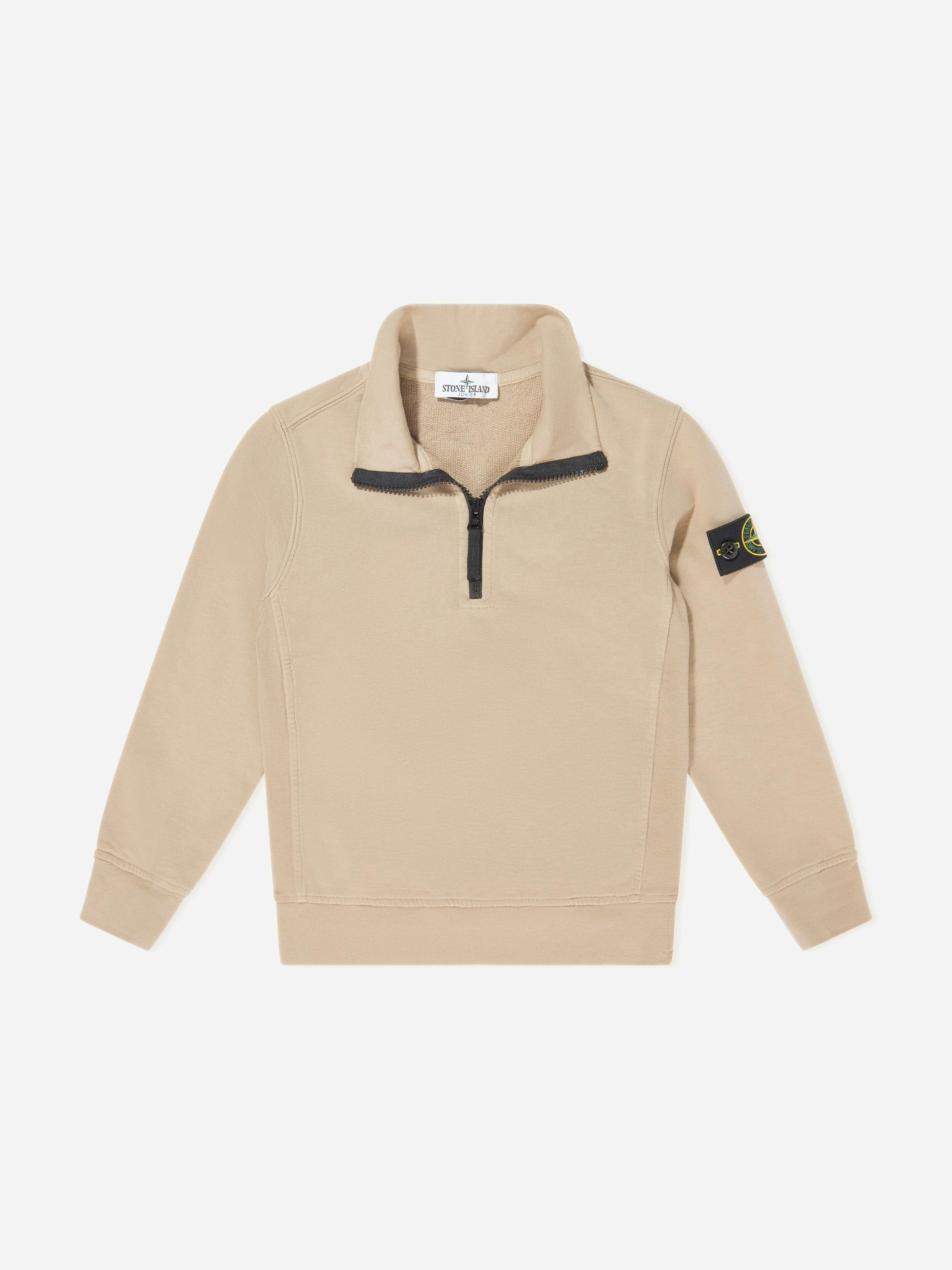 Stone Island Boys Beige Junior Half Zip Sweatshirt In - 12 Yrs