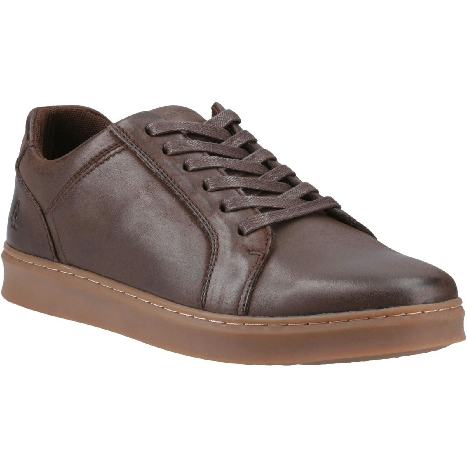 Hush Puppies Men's Madden Leather Coffee Trainers - Size 6