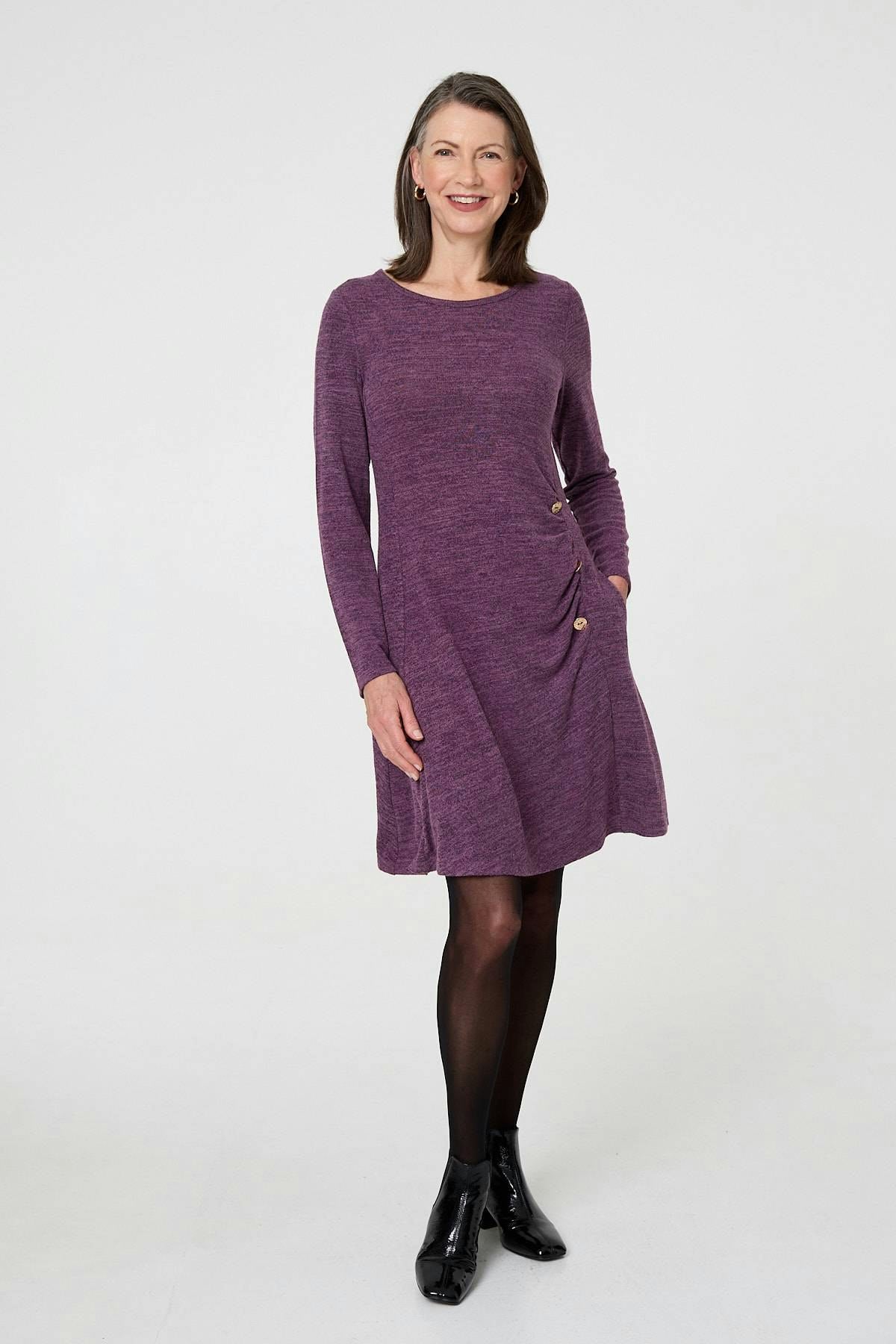 Izabel London Purple Ruched Button Detail Short Shift Dress - 18