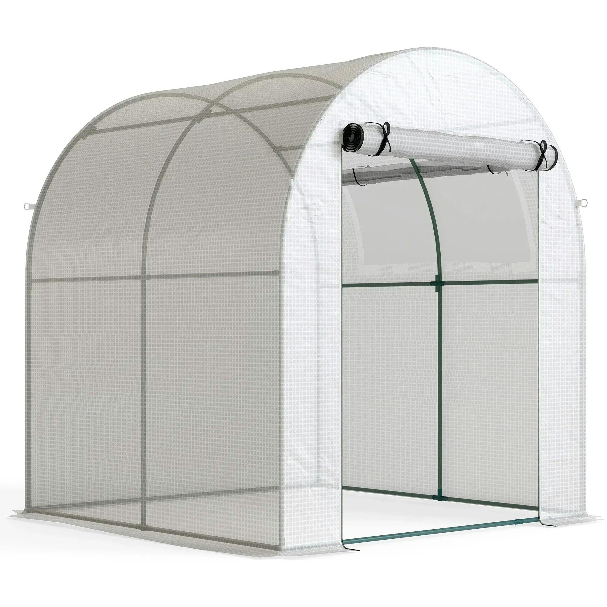 Outsunny Unisex White Walk In Polytunnel Greenhouse With Roll-Up Window & Door In 6Ft - Image 5