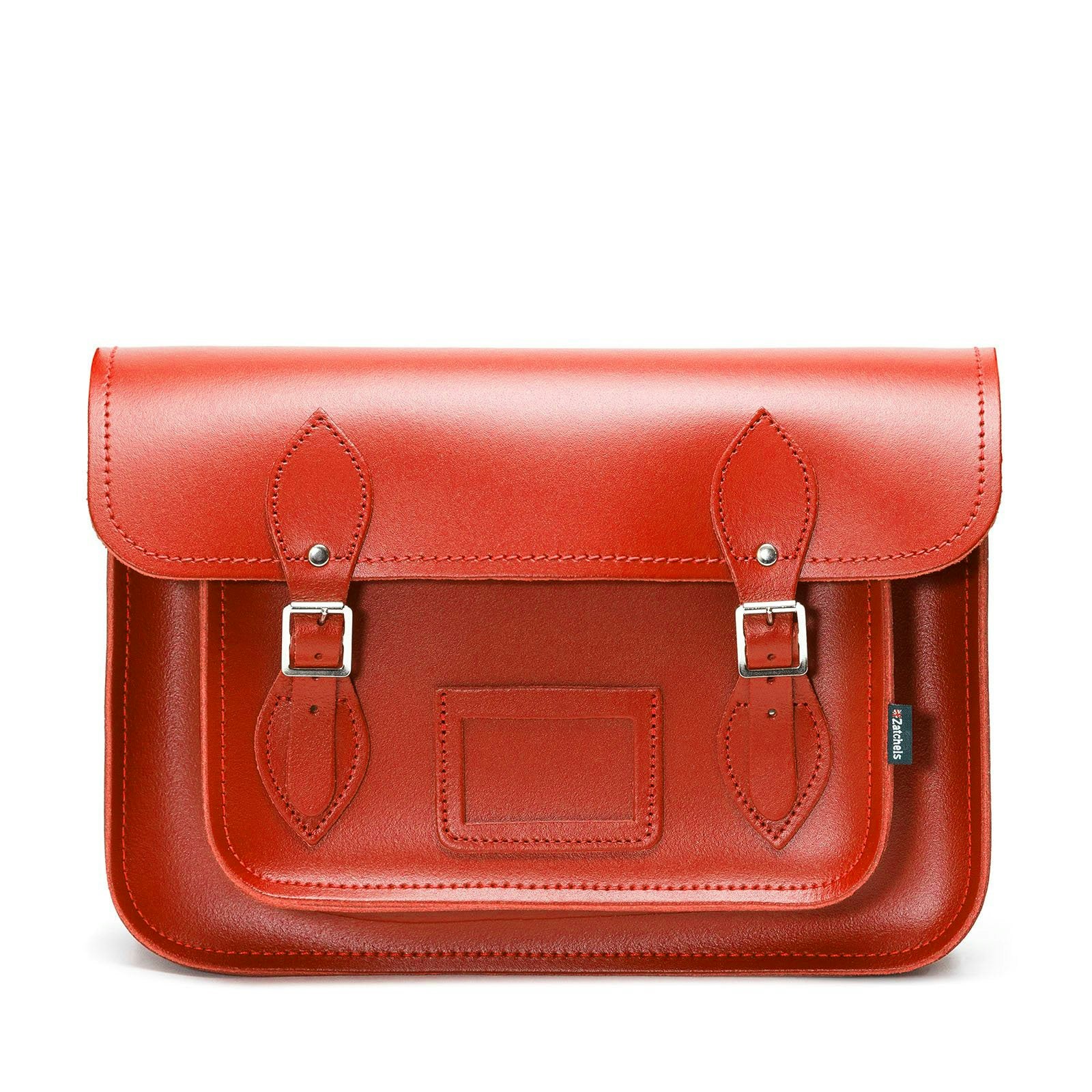 Zatchels Red Handmade Leather Satchel - Pillar Box - 13"