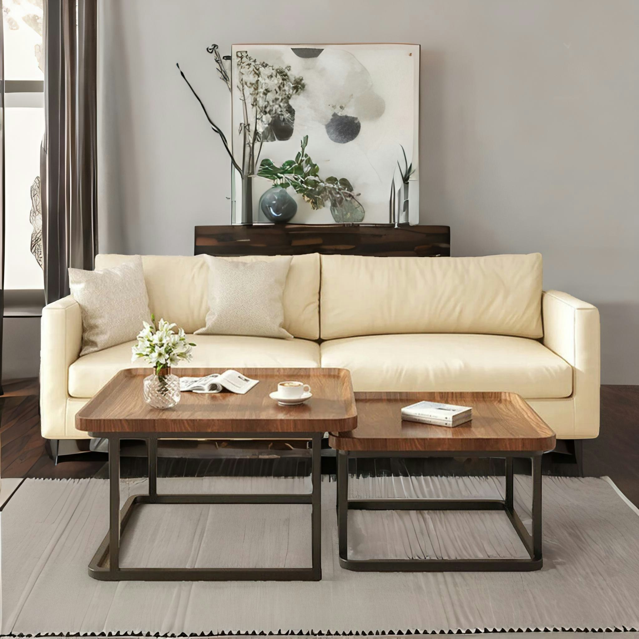 Rafaelo Mobilia Brown 2Pc Industrial Nesting Coffee Tables Industrial Natural
