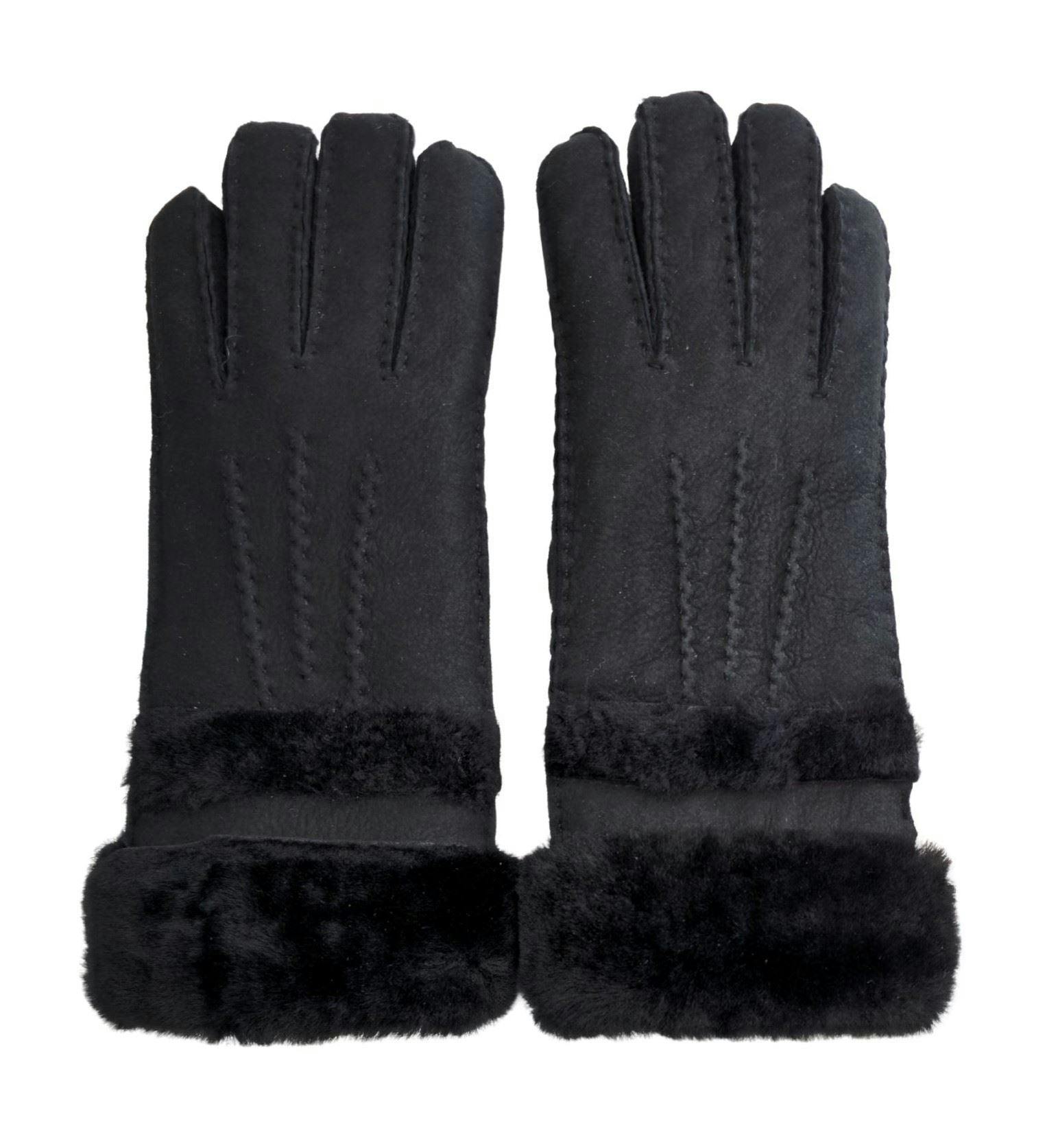 Infinity Leather Women's Black Genuine Sheepskin Suede Gloves With Roll Up/Down Cuff - M