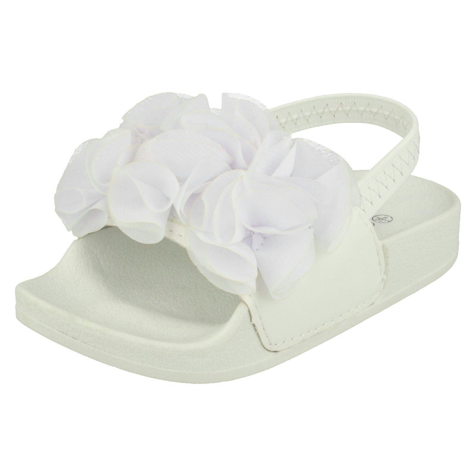 Spot On Girls White Ruffle Vamp Sliders - Uk 6 Infant