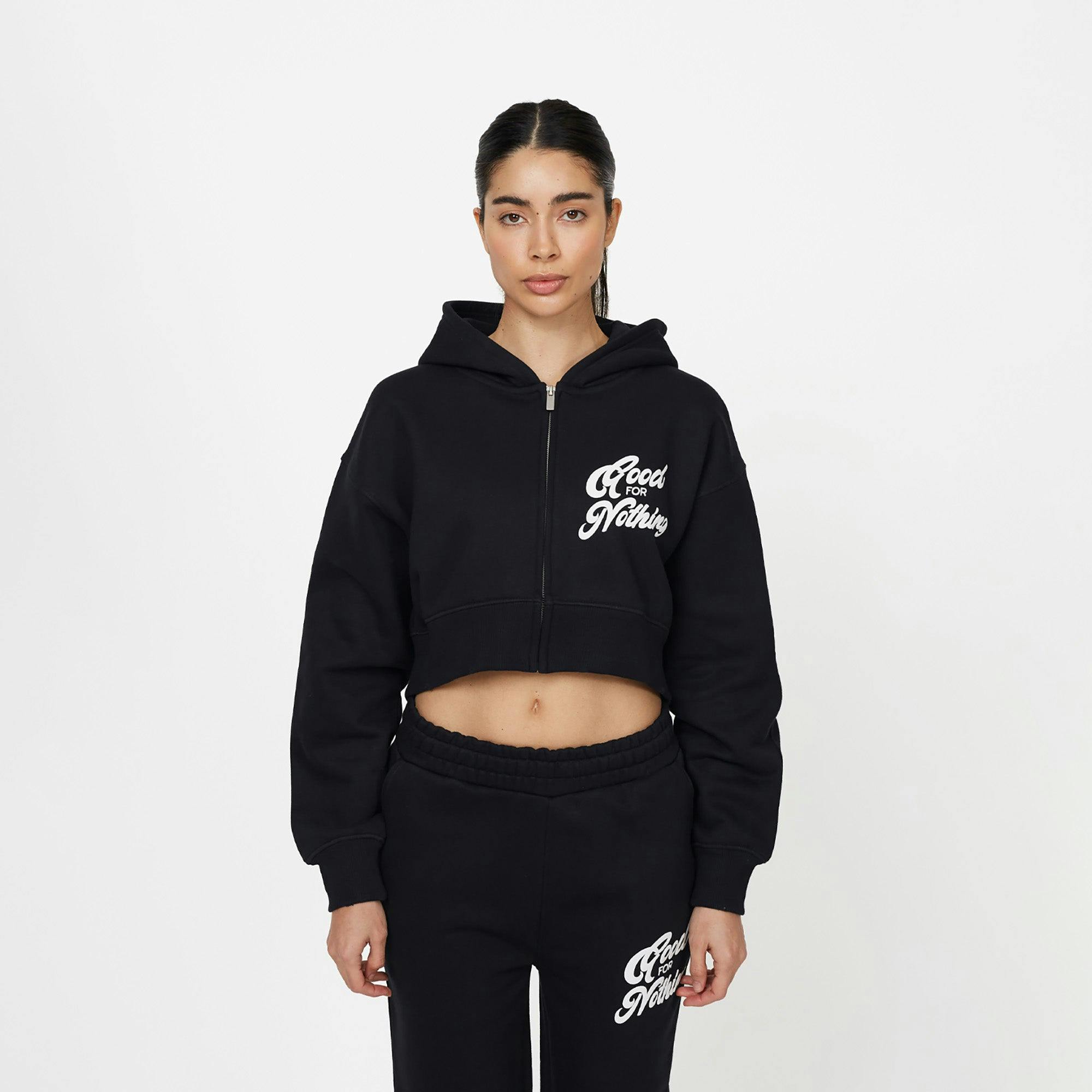 Good For Nothing Black Cropped Zip Through Hoodie - Xs