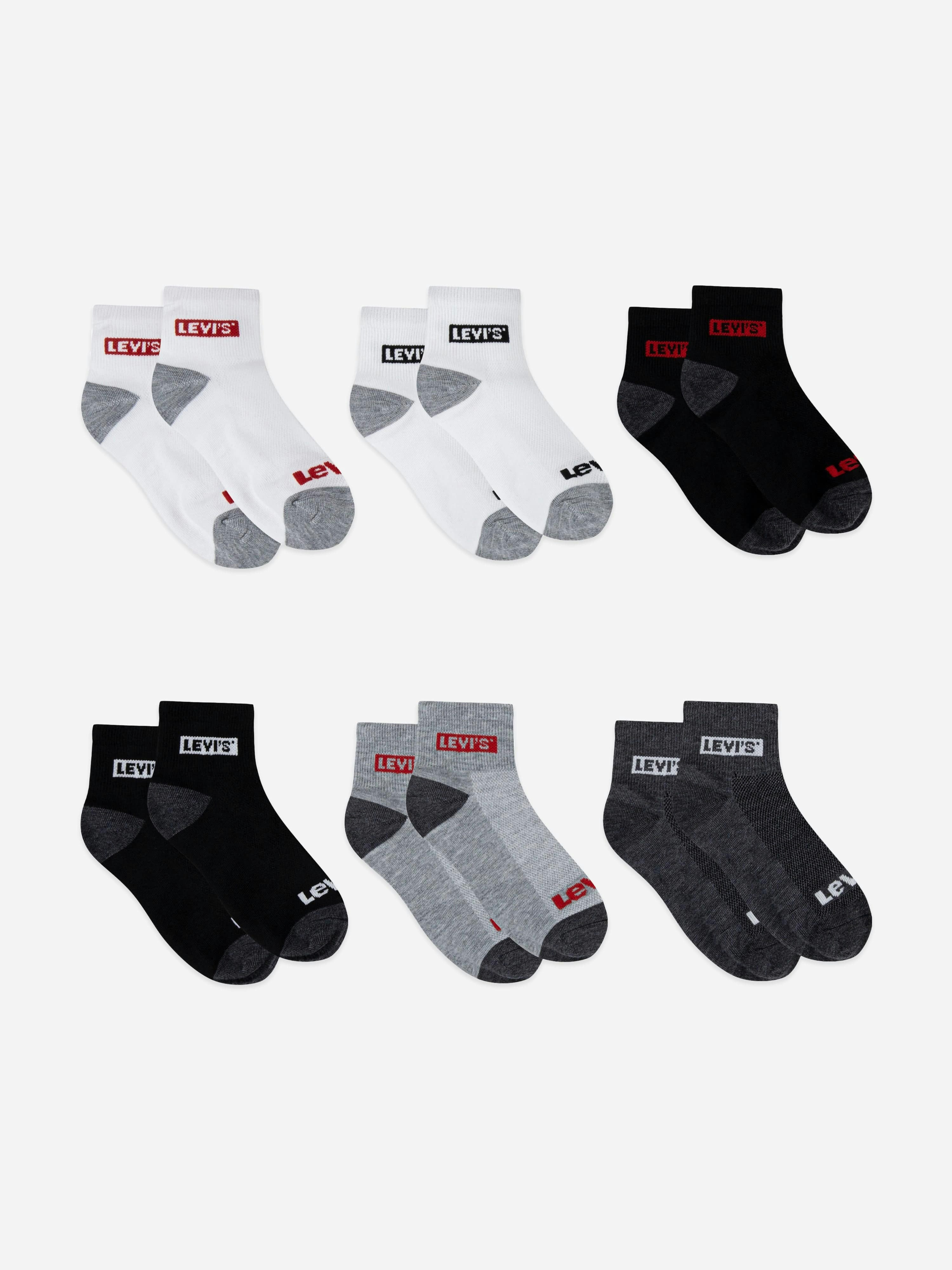 Levi's Kids Wear Boys Grey Levi's Kids Box Tab Mid Cut 6 Pack Socks Set In - 5 Yrs