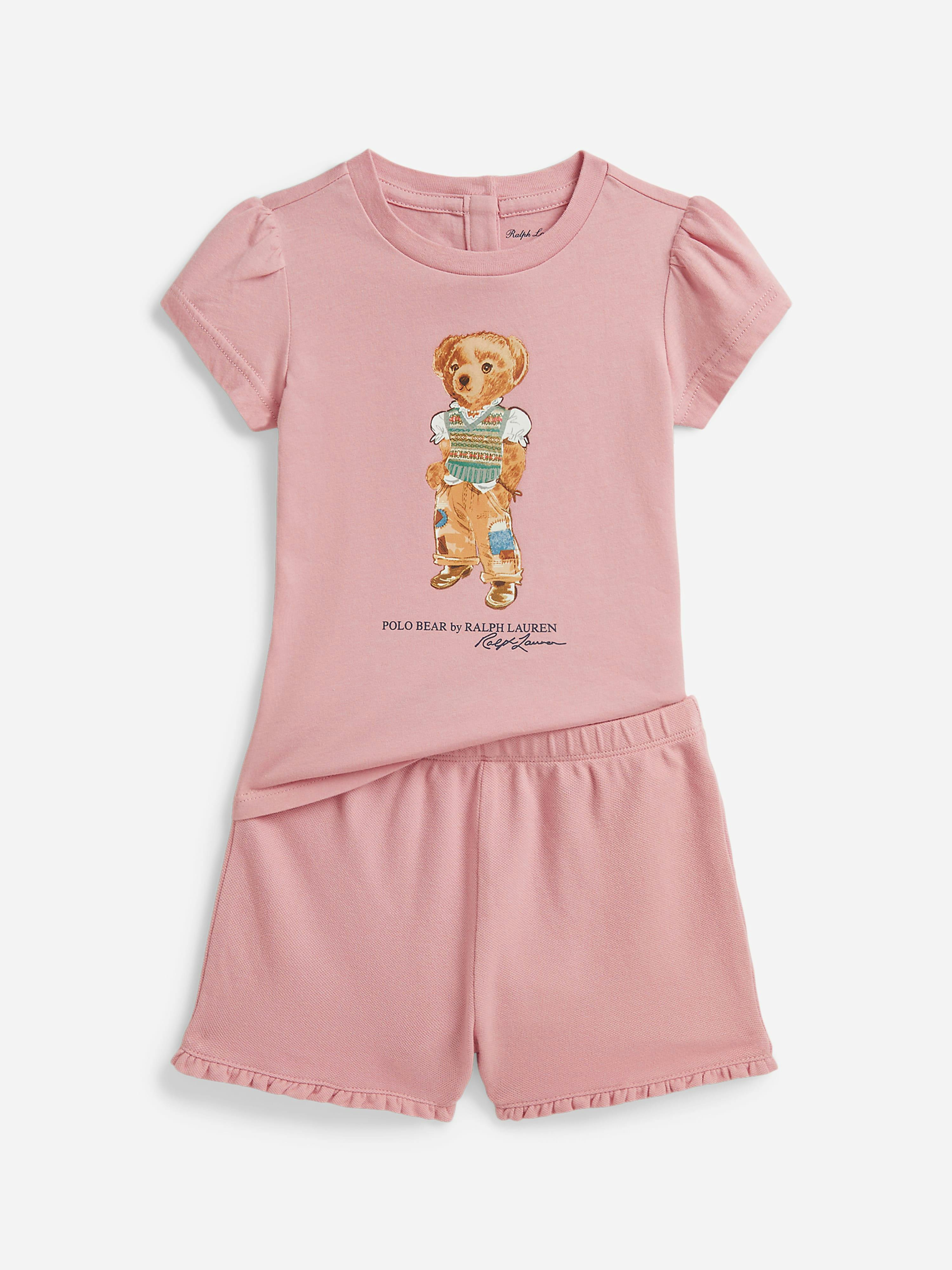 Ralph Lauren Kids Girls Pink Ralph Lauren Baby Polo Bear Short Set In - 24 Months