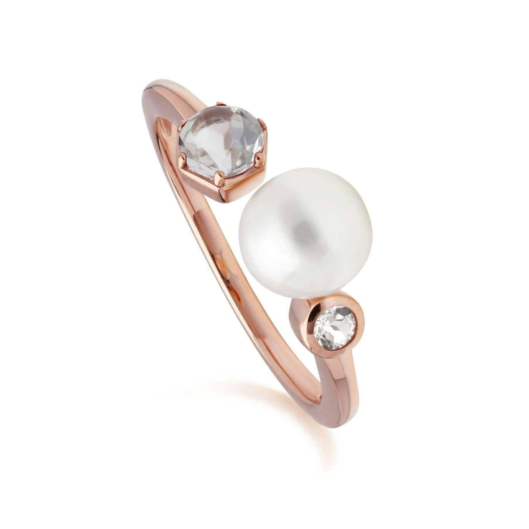 Gemondo White/Gold/Silver Modern Pearl & Topaz Open Ring In Rose Plated - N