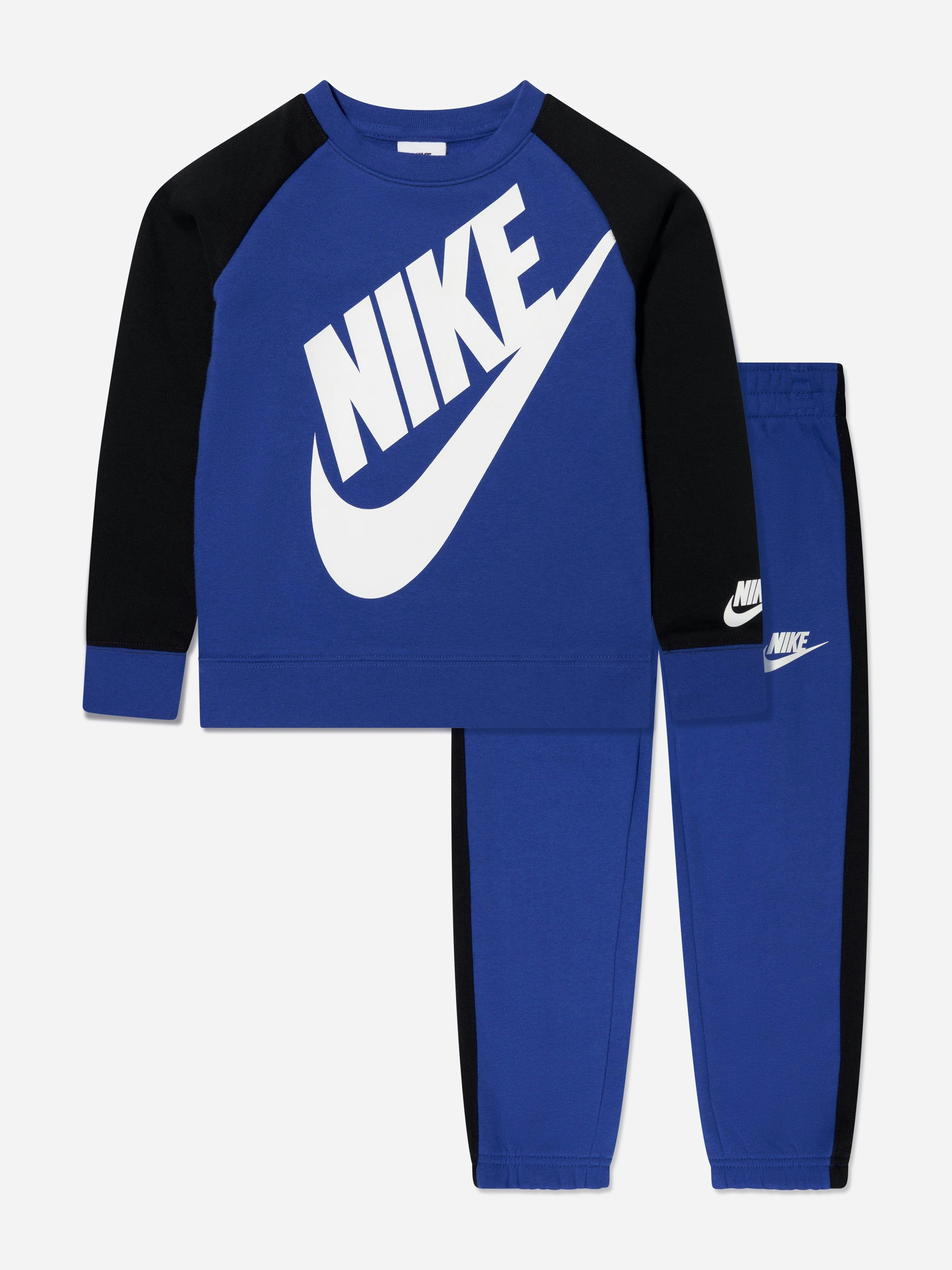 Nike Boys Blue Oversized Futura Crew Tracksuit In - 18 Mths