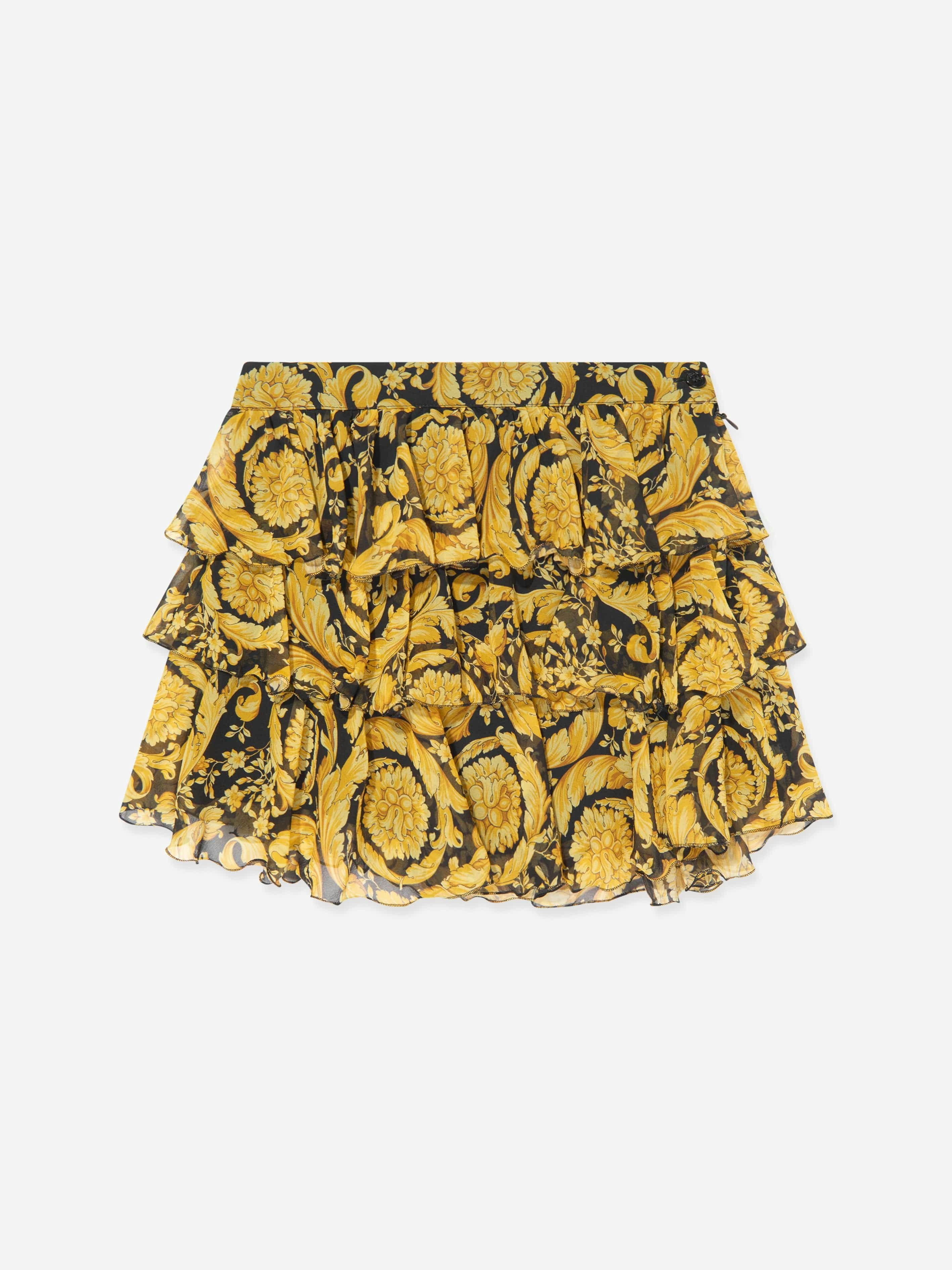 Versace Girls Gold Silk Barocco Ruffle Skirt In - 8 Yrs