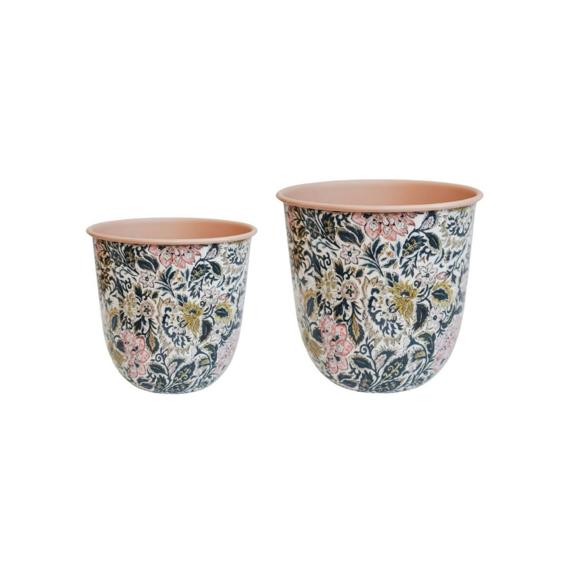Ivyline Maisie Vintage Pattern Blush Metal Planter Set Of 2 - Medium Set