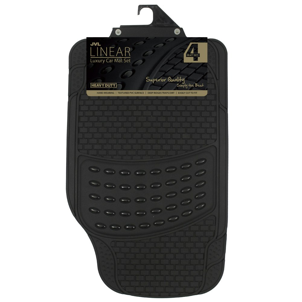 Jvl Black Rubber Luxury Quality Heavy Duty Universal 4 Piece Car Mat Set,