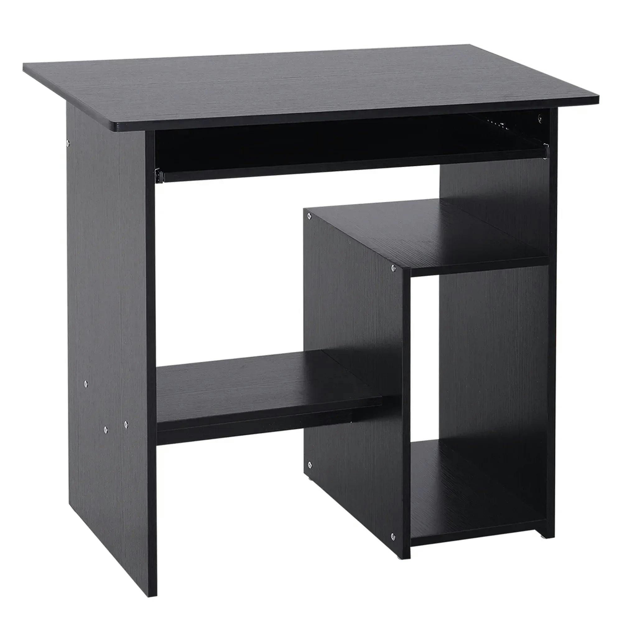 Homcom Black Compact Small Computer Table Wooden Desk Keyboard Tray Storage - Image 6