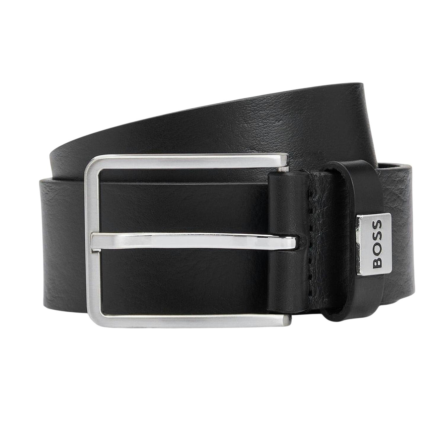 Boss Men's Black Logo Cow Leather Belt - 85Cm X 38Mm - 100% Cowhide Leather
