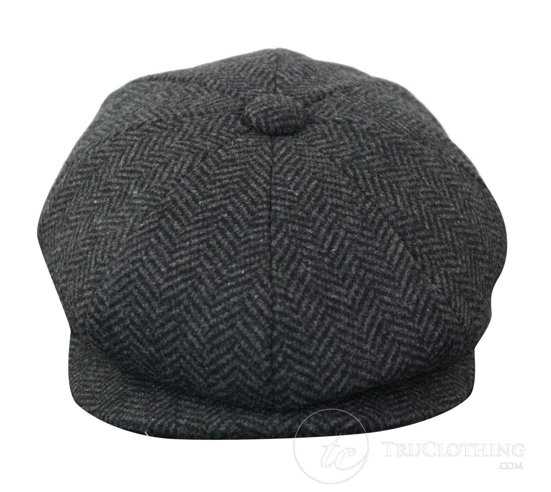 Truclothing Men's Grey Peaky Blinders Tweed Gatsby Flat Baker Hat - Charcoal - 2XL