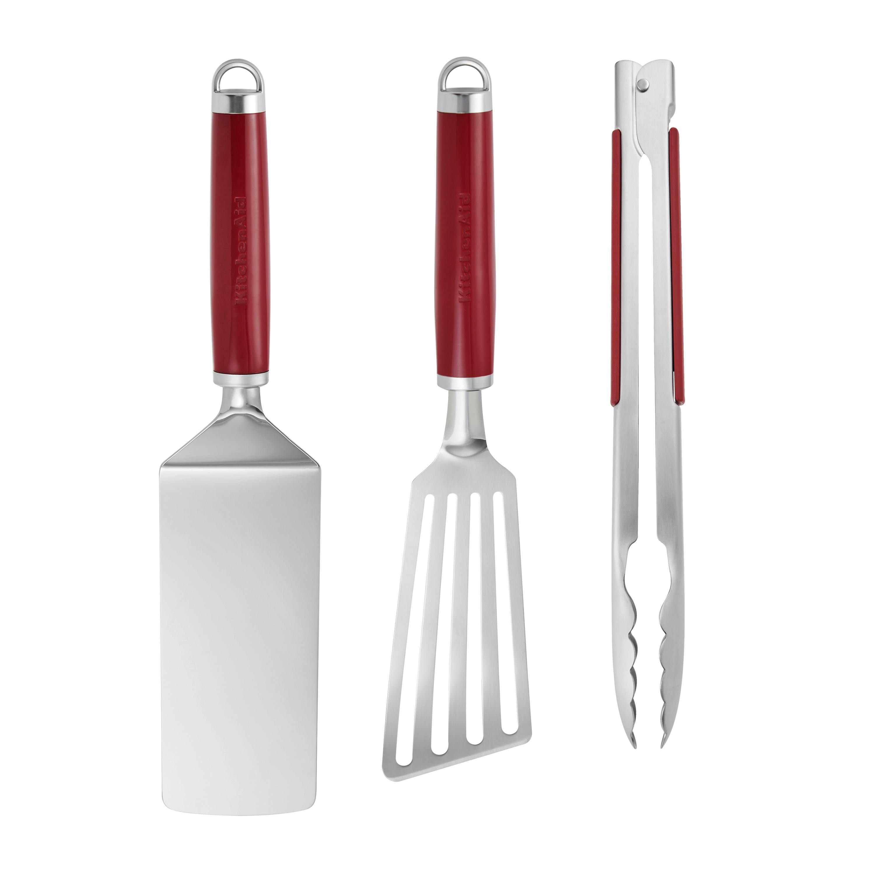 Rackhams Red 3Pc Indoor Grilling Set – Empire - Stainless Steel - Food Tongs
