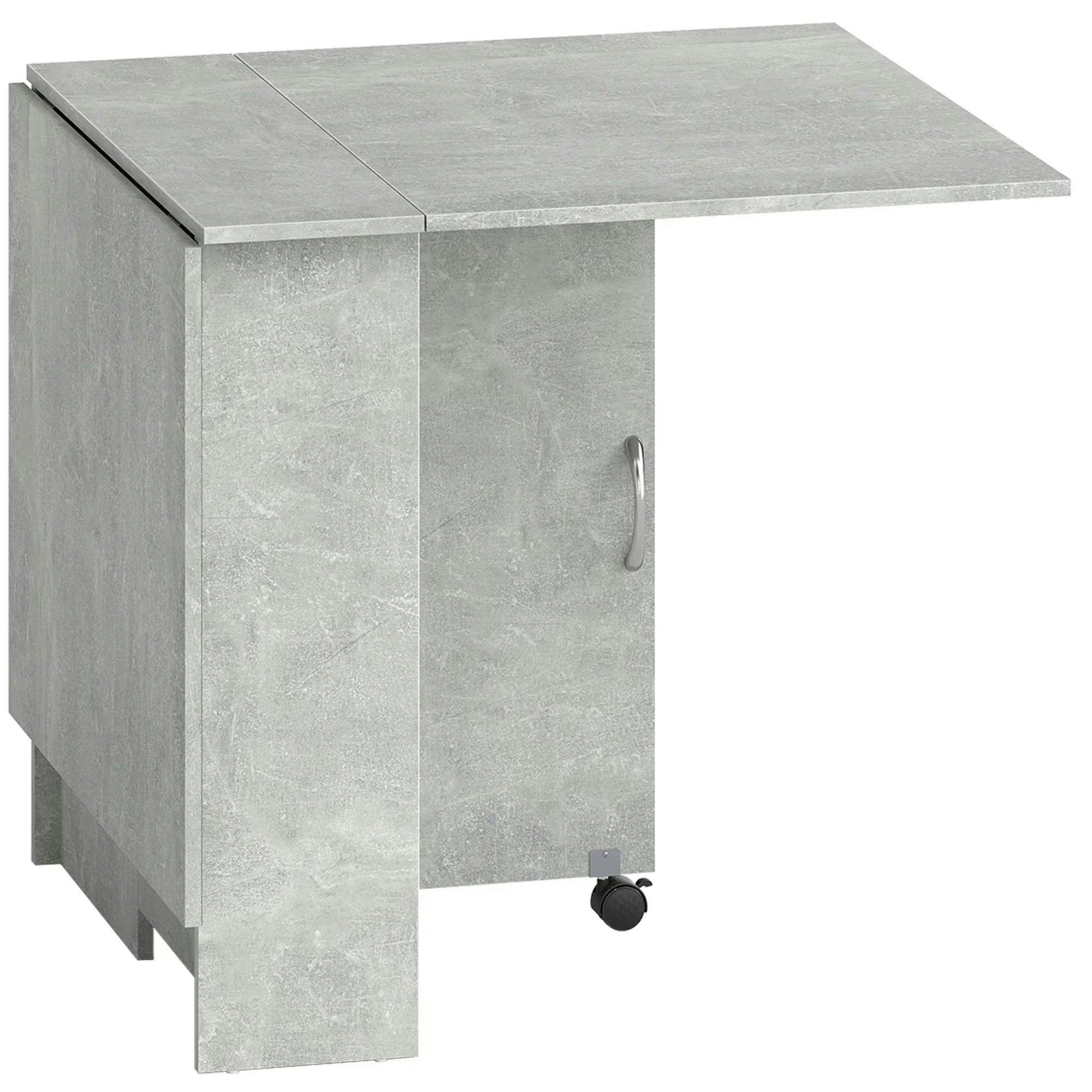 Homcom Grey Folding Kitchen Table, Drop Leaf Dining Table For Small Spaces W/ 2-Tier Shelves, Kitchen Table W/ Rolling Casters, Cement | Aosom Uk - Image 5