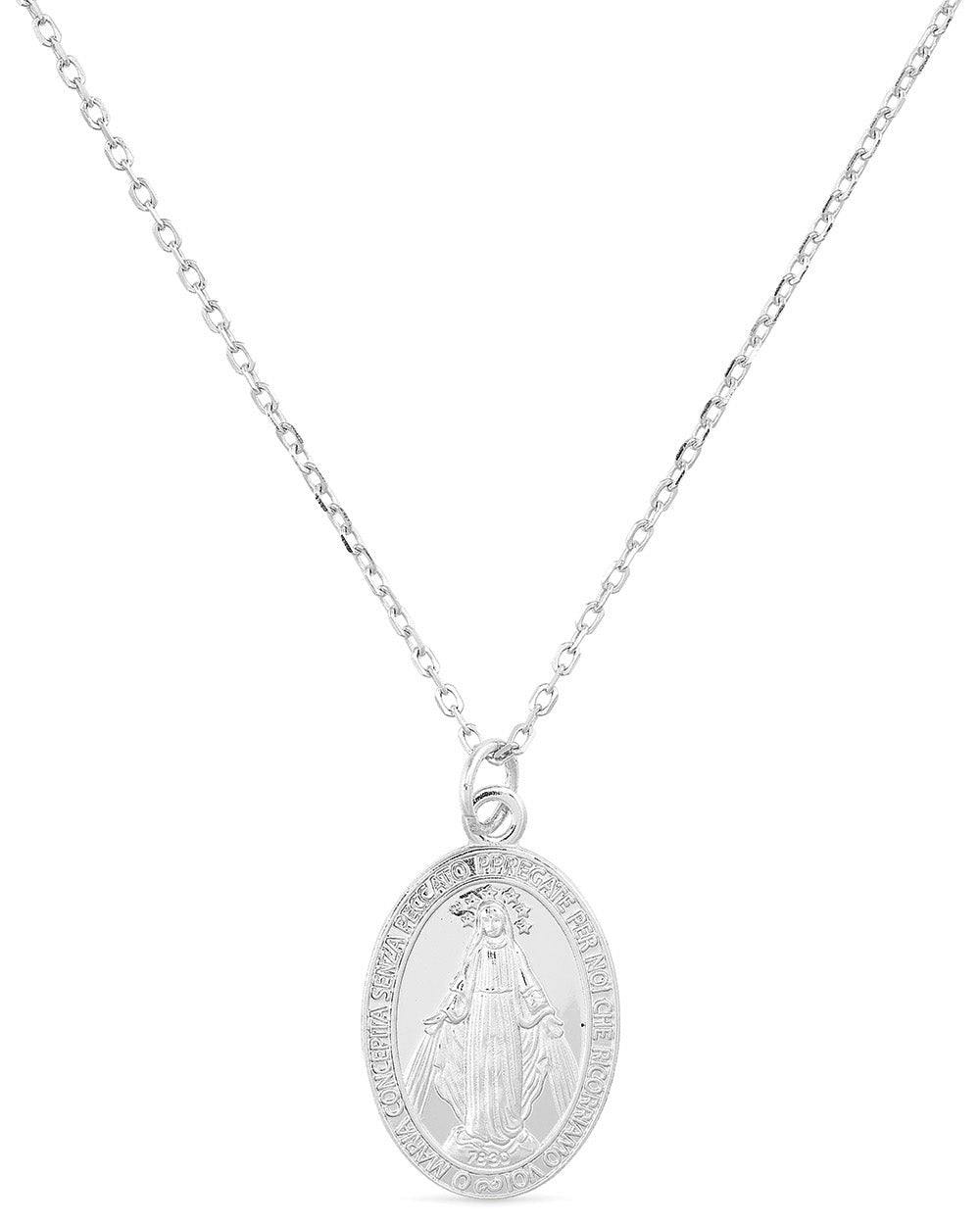 Elk & Bloom Silver Dainty Sterling Virgin Mary Miraculous Medal Choker Necklace - Pendant Only - No Thank You