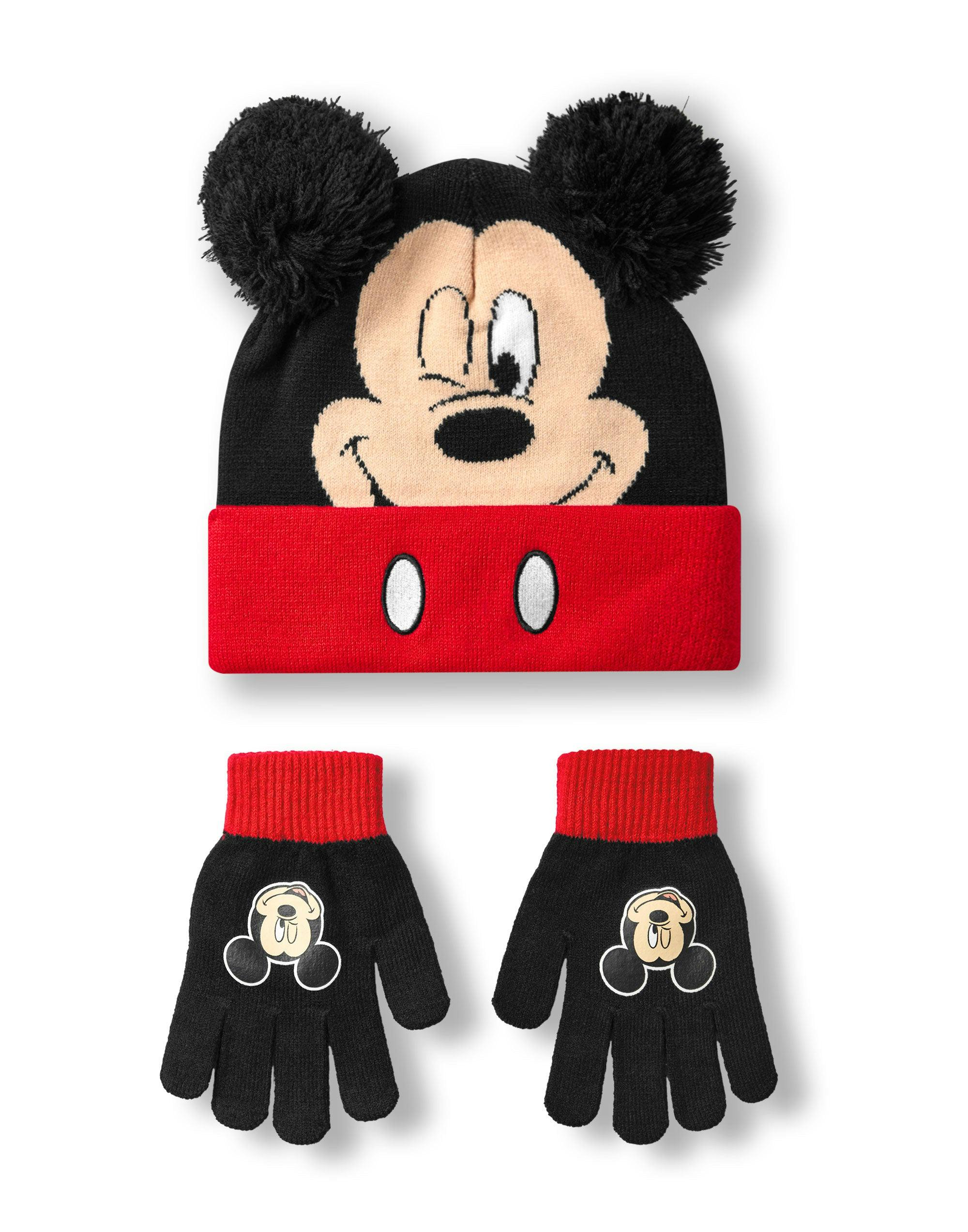 Vanilla Underground Boys Black/Red Disney Multicolou Mickey Mouse Beanie And Gloves Set (One Size)