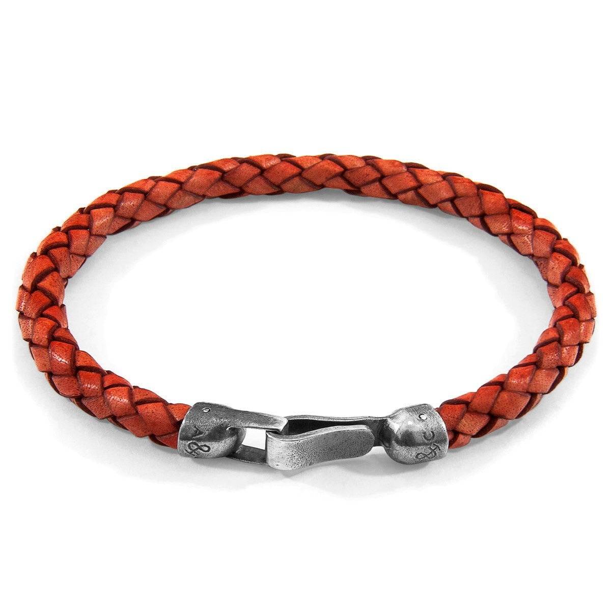 Anchor & Crew Amber/Red/Silver Skye And Braided Leather Bracelet - S - 19Cm