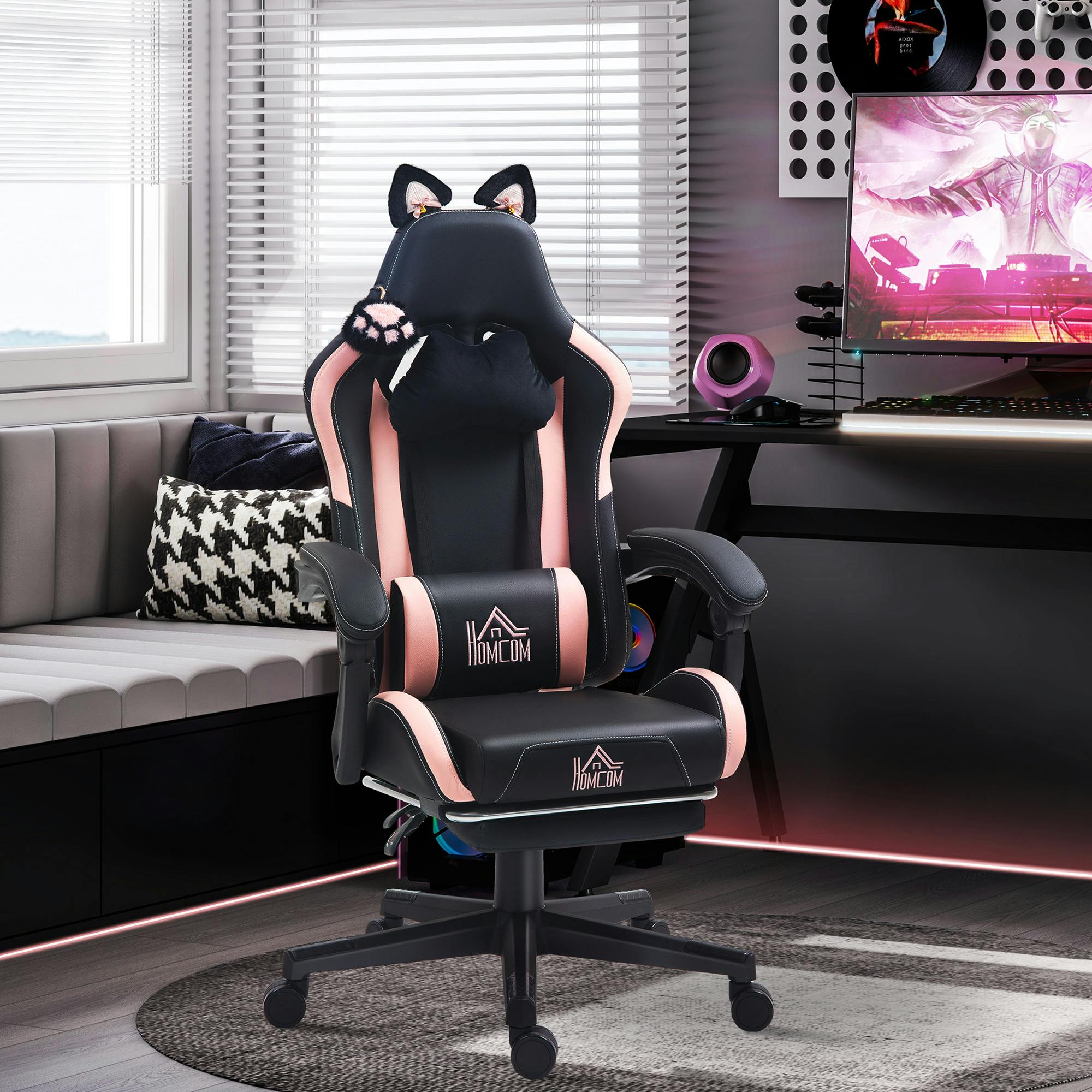 Rackhams Black Gaming Chair With Footrest, Reclining Computer Chair,
