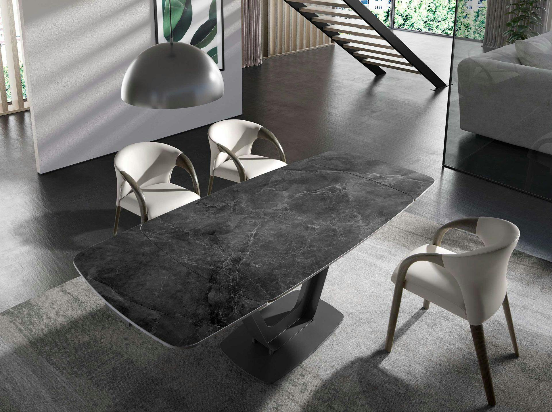 Rackhams Black Oval Barrel Porcelain Marble And Steel Extending Dining Table 1132