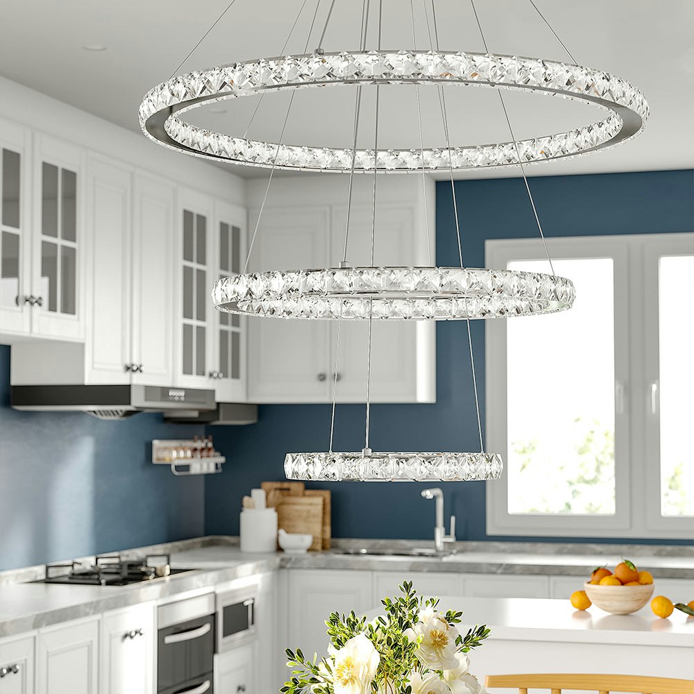 Rackhams Light 3 Rings Ceiling Crystal Led Chandelier Pendant Non-Dimmable - 96W