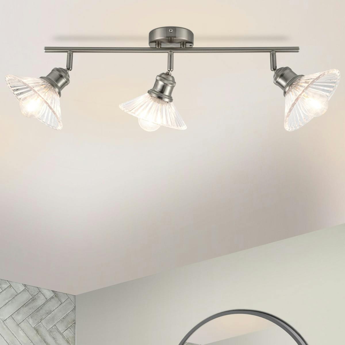 Rackhams Light Milan Bathroom Bar Ribbed Glass Spot - Brushed Nickel