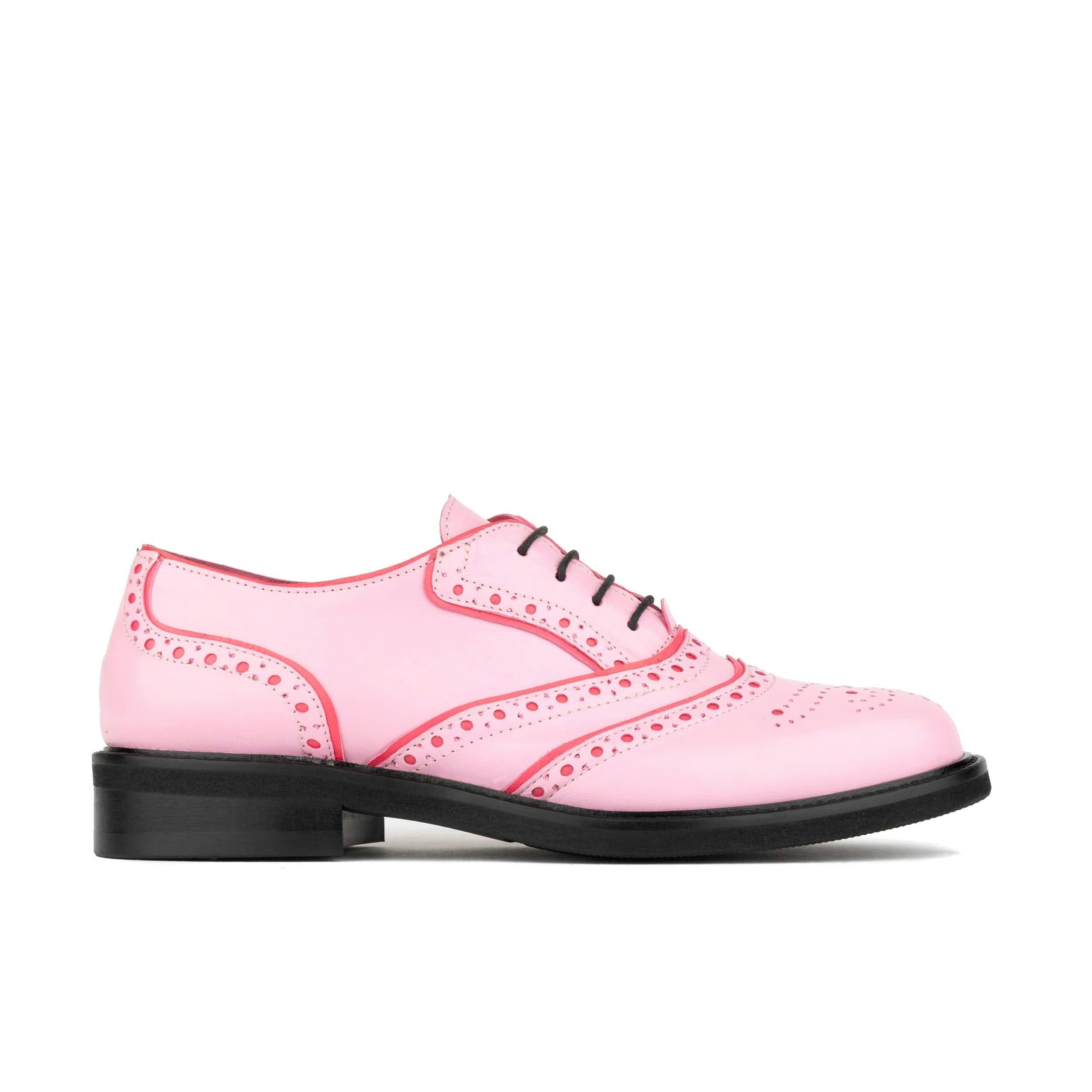 Embassy London Women's Pink Brick Lane - & - Contrast Leather Lace-Up Brogue - Uk 8 / Eu 41 / Us 10