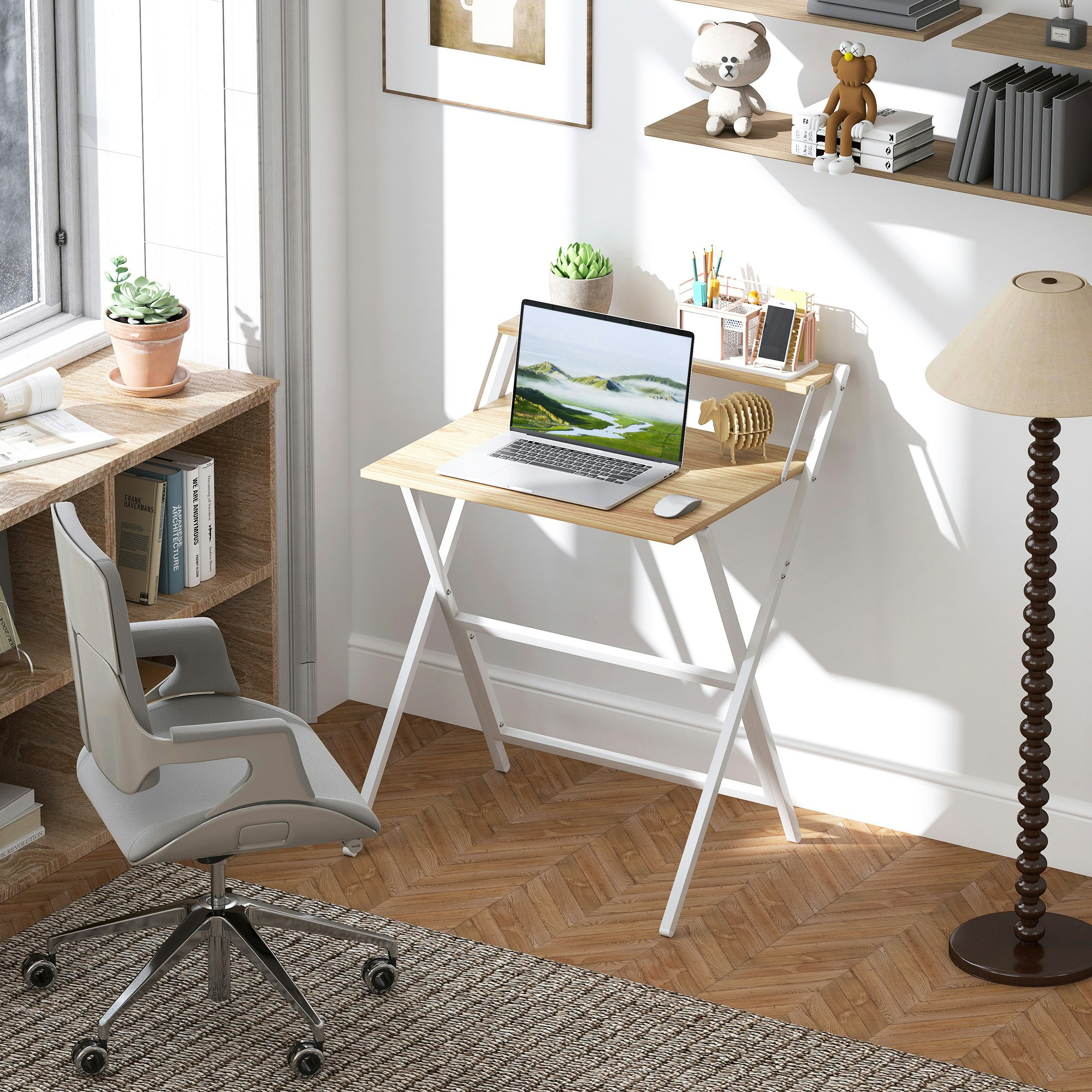 Homcom 70 Cm Folding Computer Desk For Small Spaces Bedroom Natural - Natural Wood Finish - 70W X 62D X 86.5H Cm