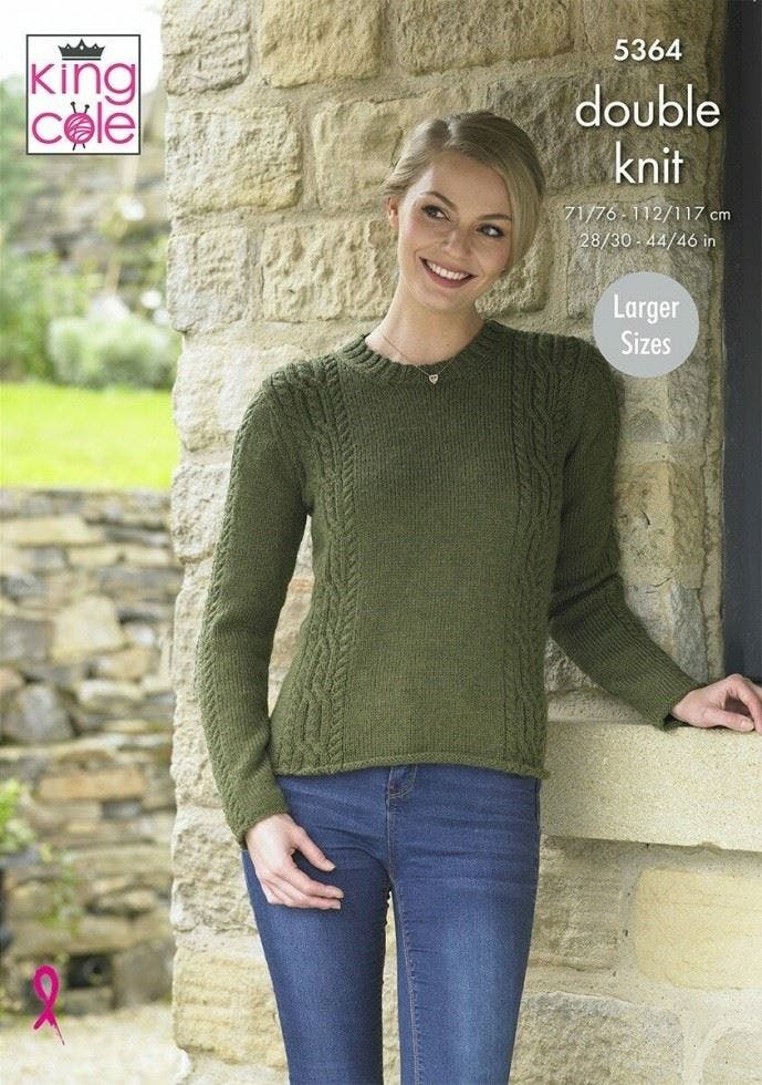 Womens Knitting Pattern Cabled Cardigan & Jumper King Cole Double Knit 5364 - Image 2