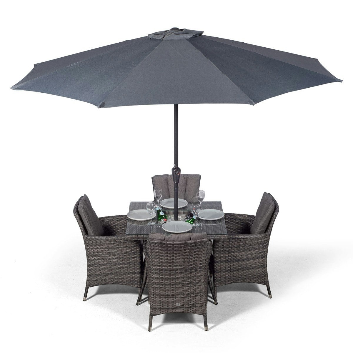 Rackhams Grey Savannah Square 4 Seater Patio Dining Set With Ice Bucket Drinks Cooler - 1