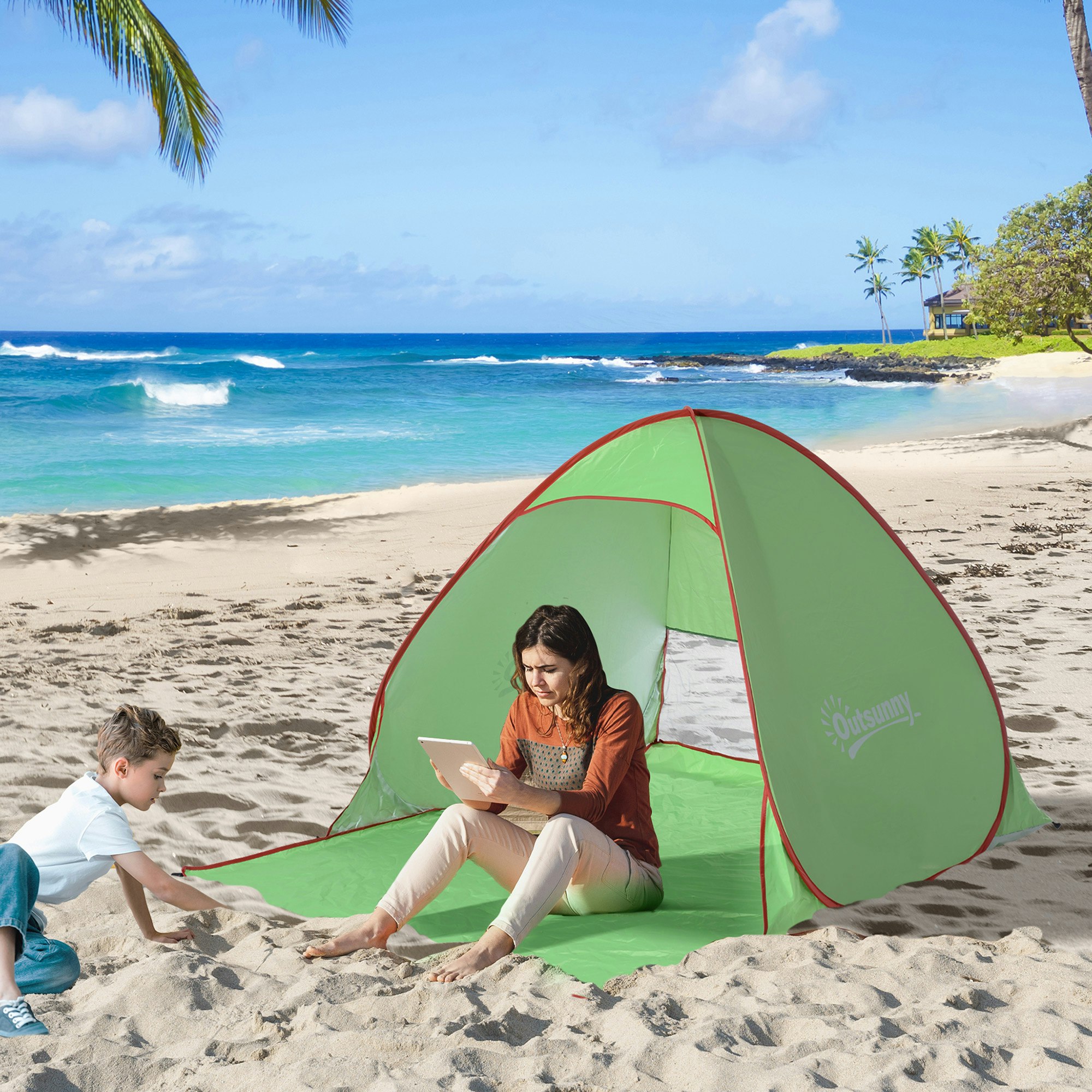 Outsunny Green 2-3 Person Pop Up Tent Instant Camping Tent Sun Shade Shelter,