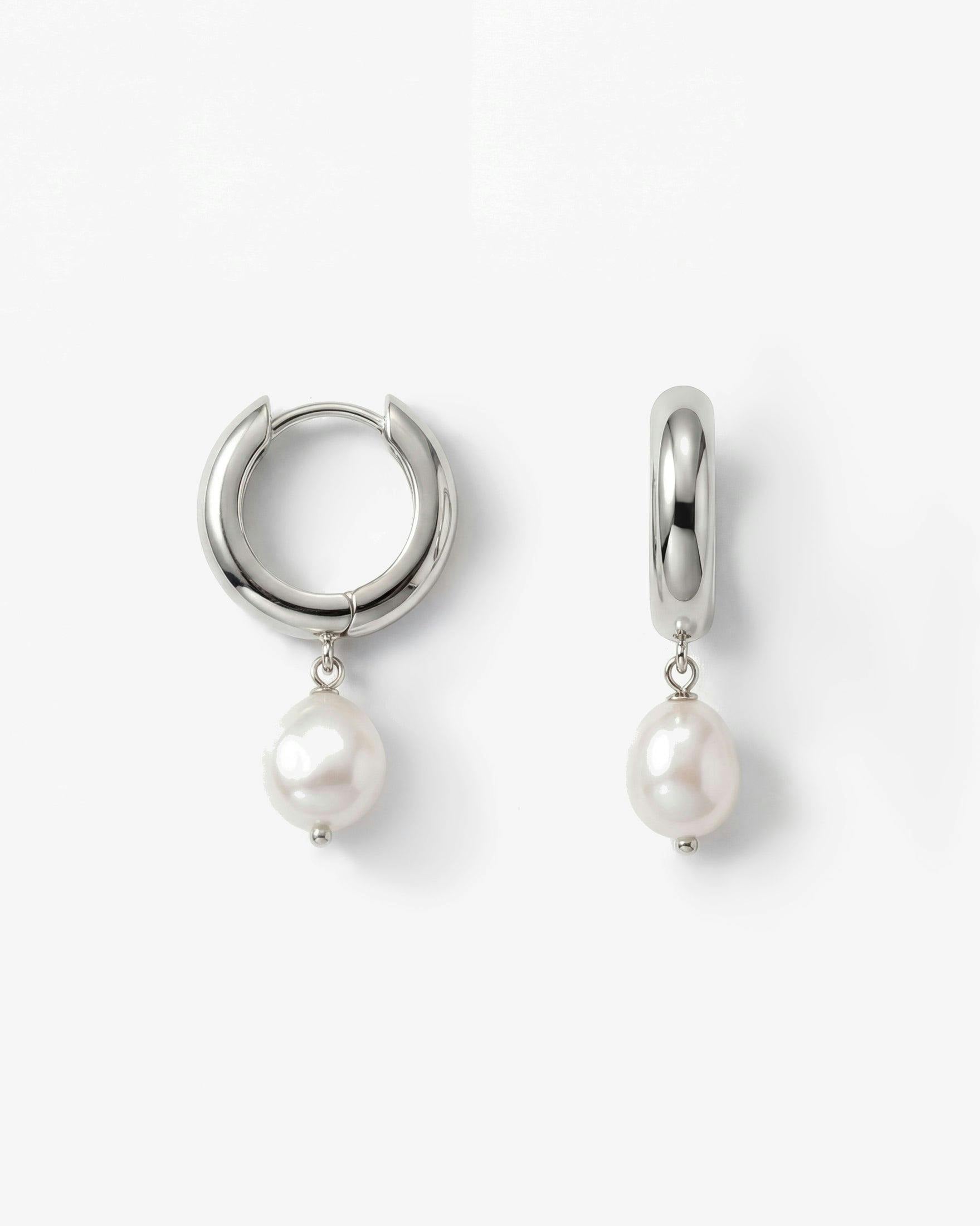 Elk & Bloom Silver Chunky Freshwater Pearl Hoops - No Thank You