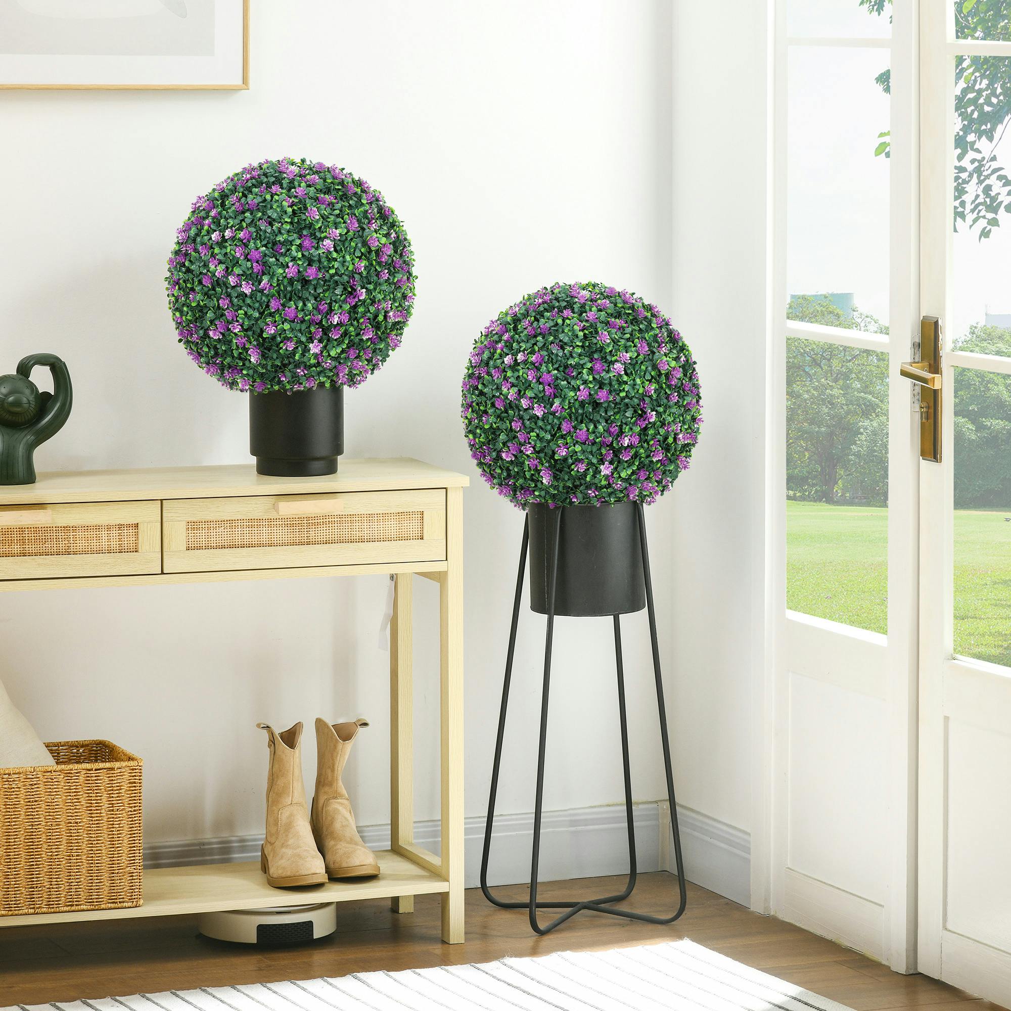 Homcom Purple Set Of 2 Artificial Topiary Balls Indoor Outdoor Faux Boxwood Balls