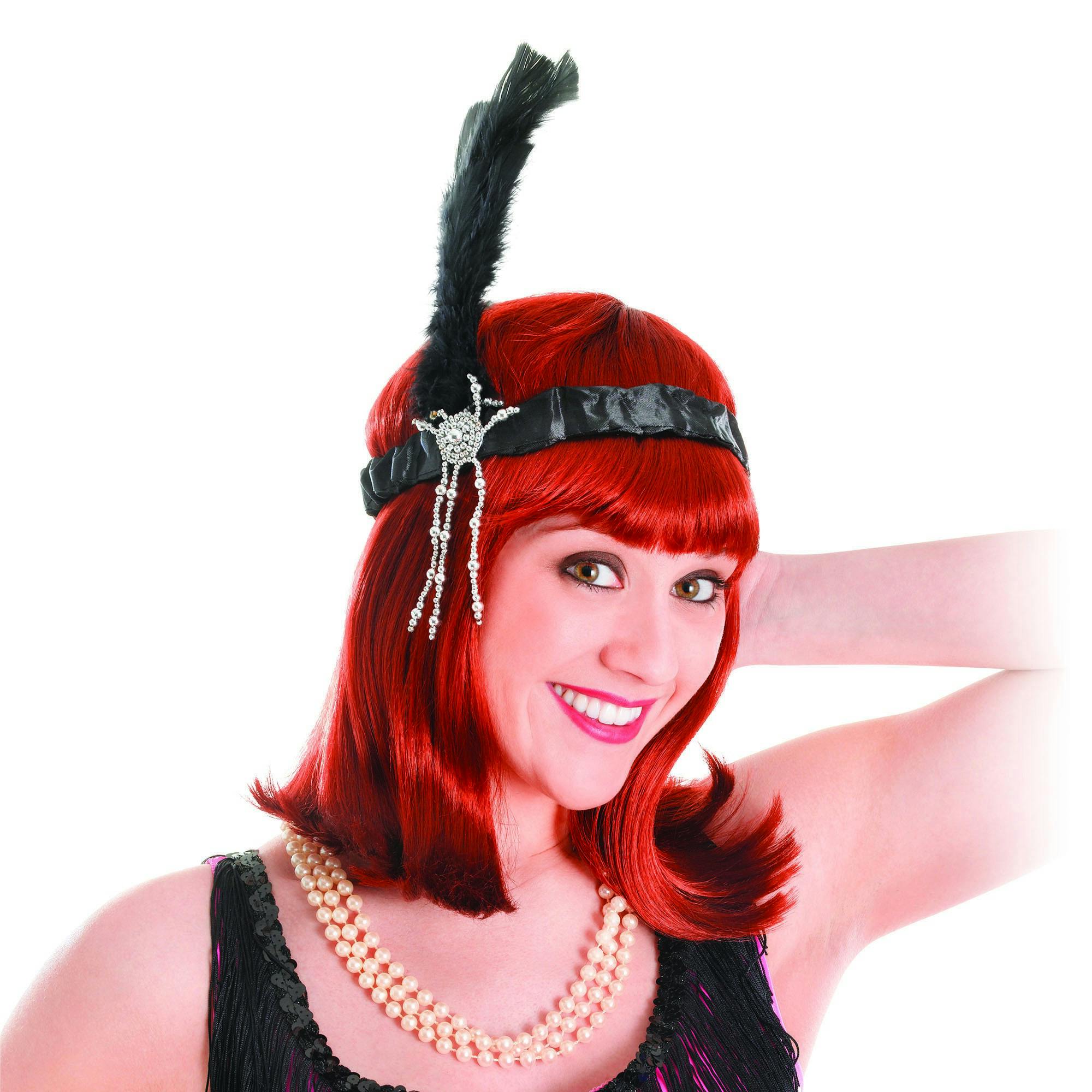 Bristol Novelty Unisex Black Adults Feathered Flapper Headband - One Size