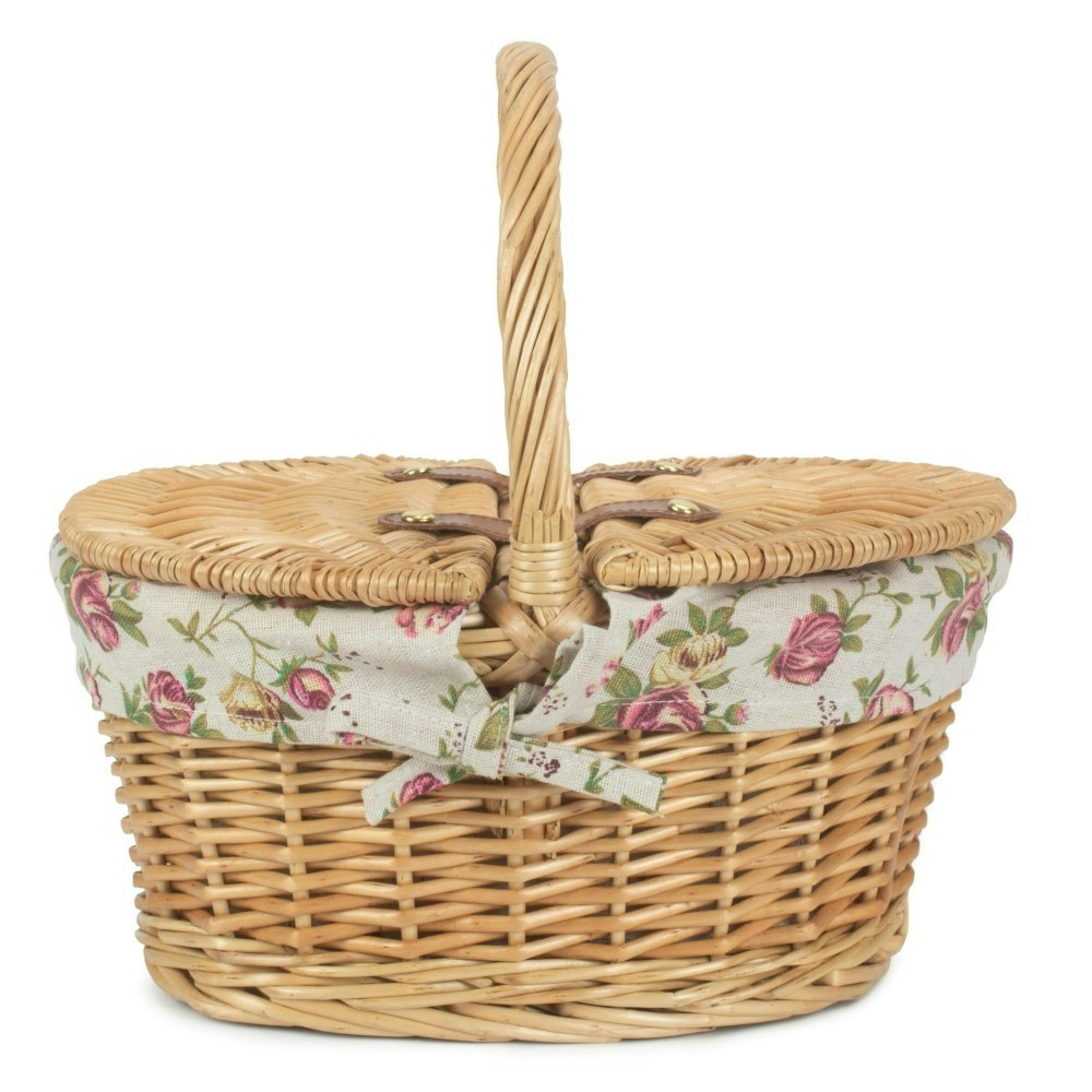 Red Hamper Childs Oval Lined Lidded Wicker Basket With Lining