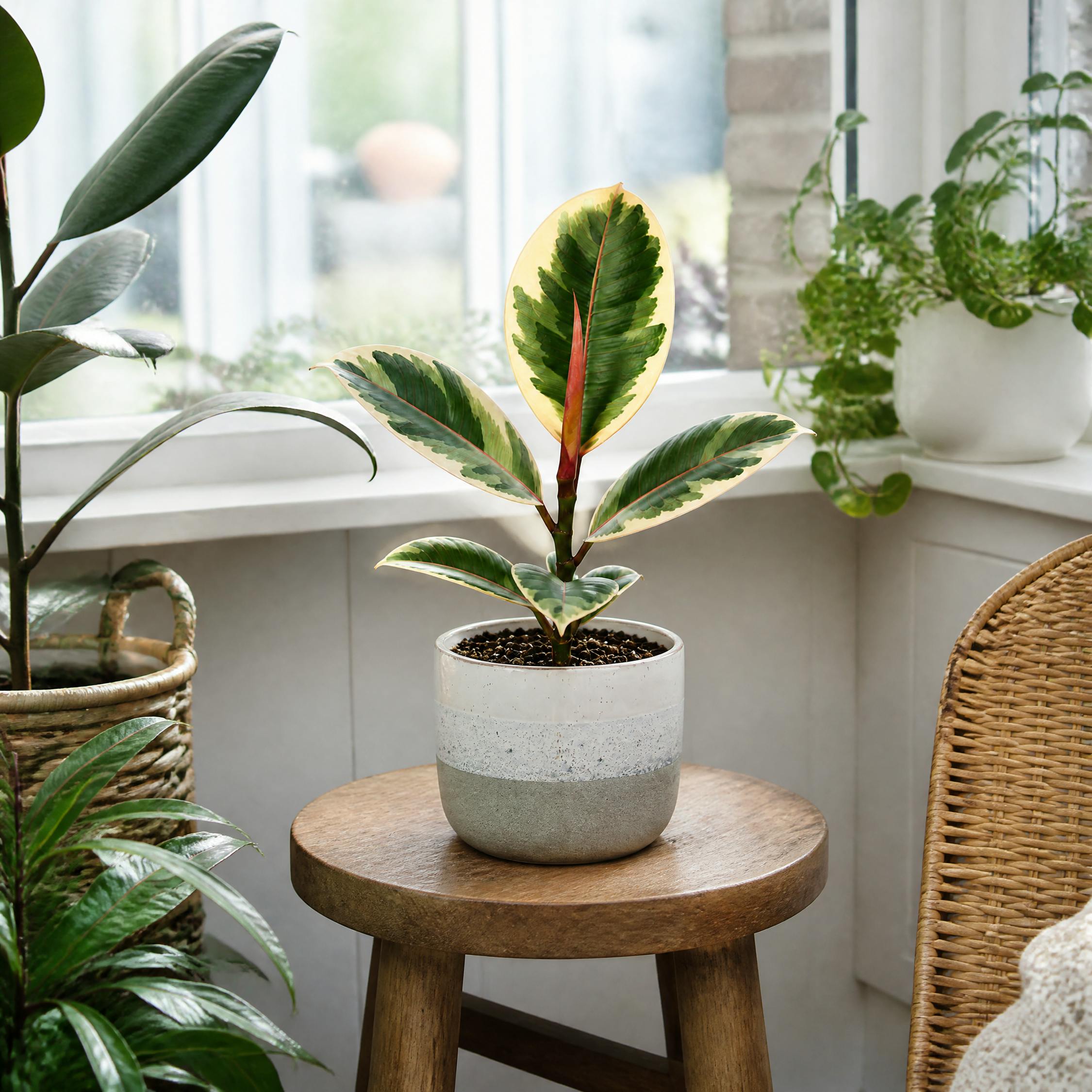 Plants By Post Ficus Tineke Rubber Plant C - Grey Stoneware - Image 2