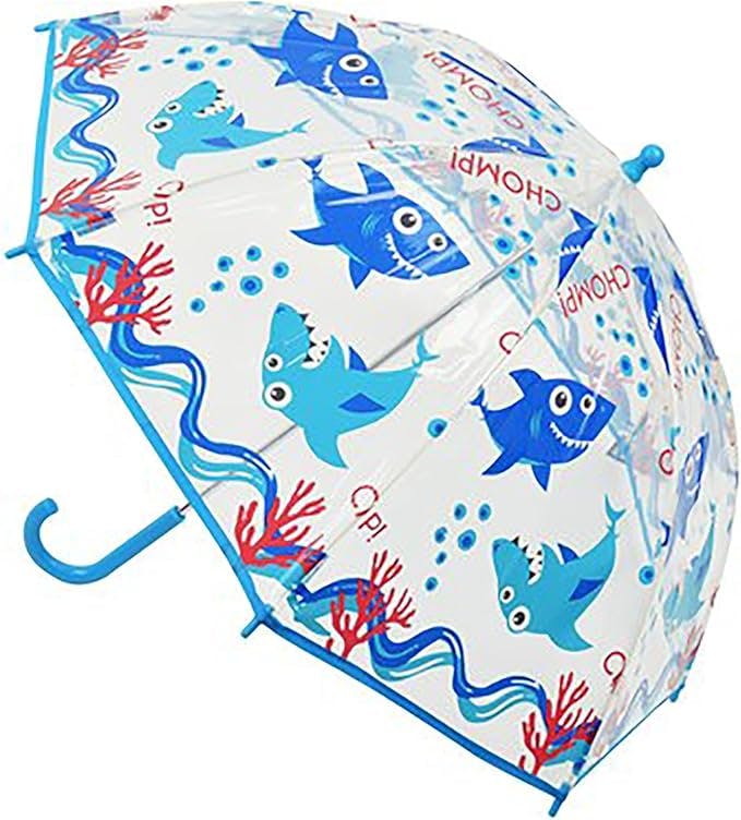 Kav Boys Kids Transparent School Umbrella And Girls - Sweet, Beautiful, Lightweight Design Dome Parasol For Your Child - Poe Shark