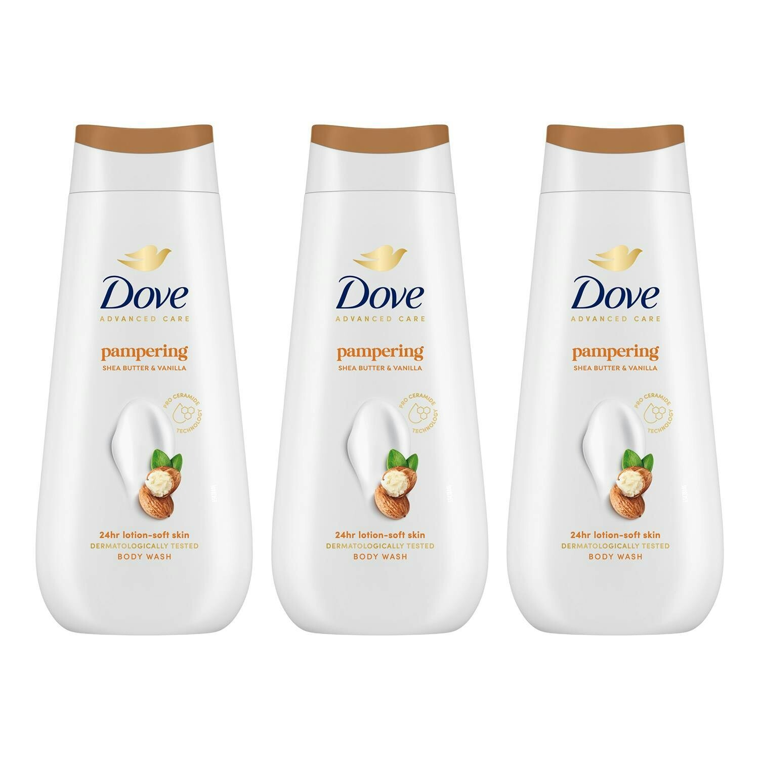 Dove Advanced Care Body Wash Pampering 24Hrs Renewing Micromoisture 225Ml, 3Pk