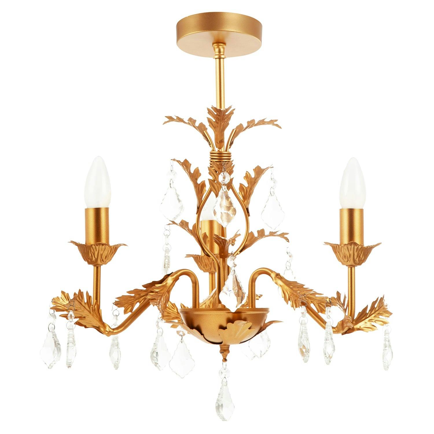 Happy Homewares Gold/Light French Inspired Satin Chandelier Style With Crystal Drops