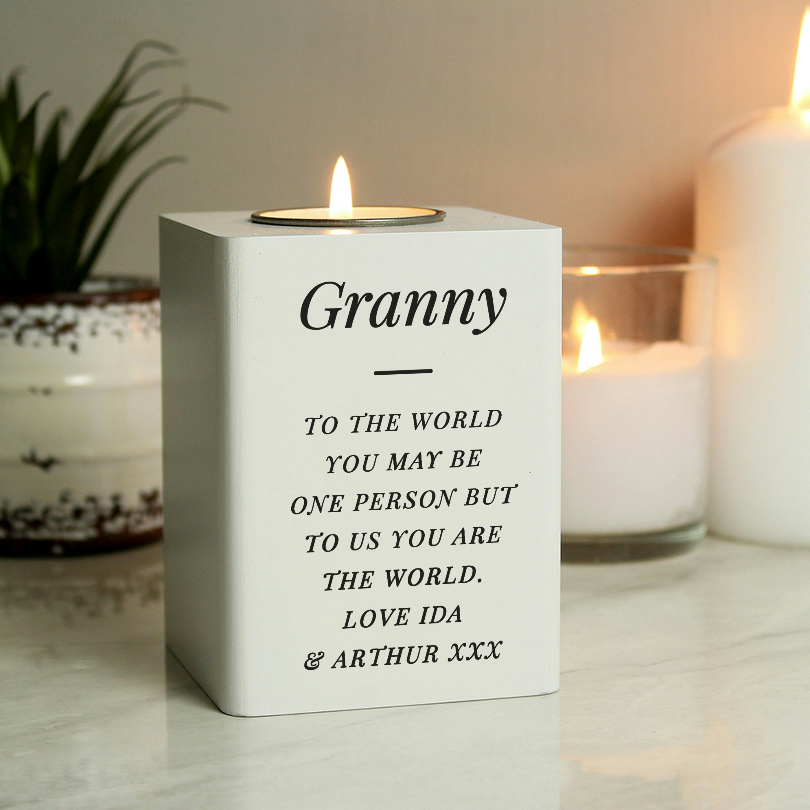 Personalised Memento Company White/Light Personalised Free Text Wooden Tea Holder