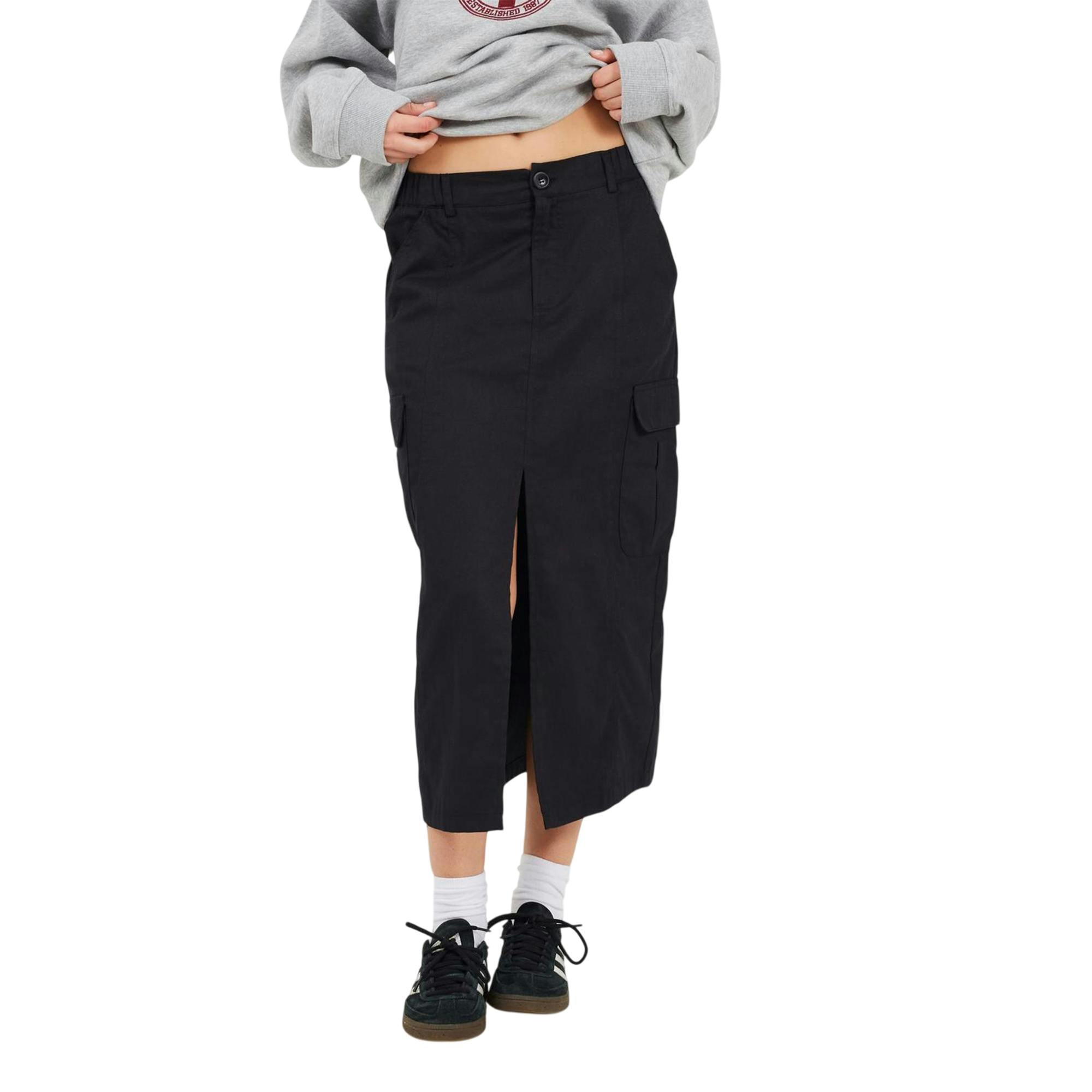 Brave Soul Women's Black Denim Cargo Pocket Midi Skirt - 10 Uk - 100% Mixed