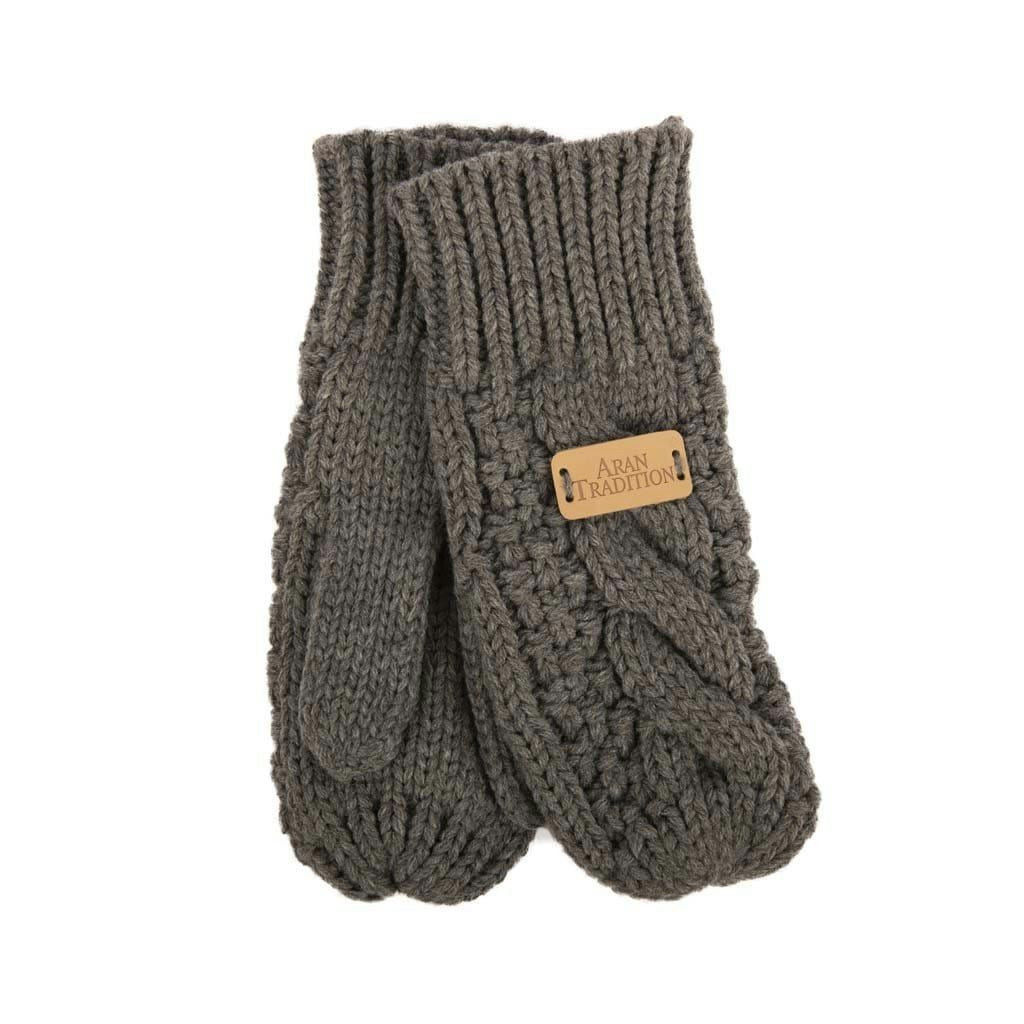 Aran Traditions Grey Aran Cable Knit Mittens