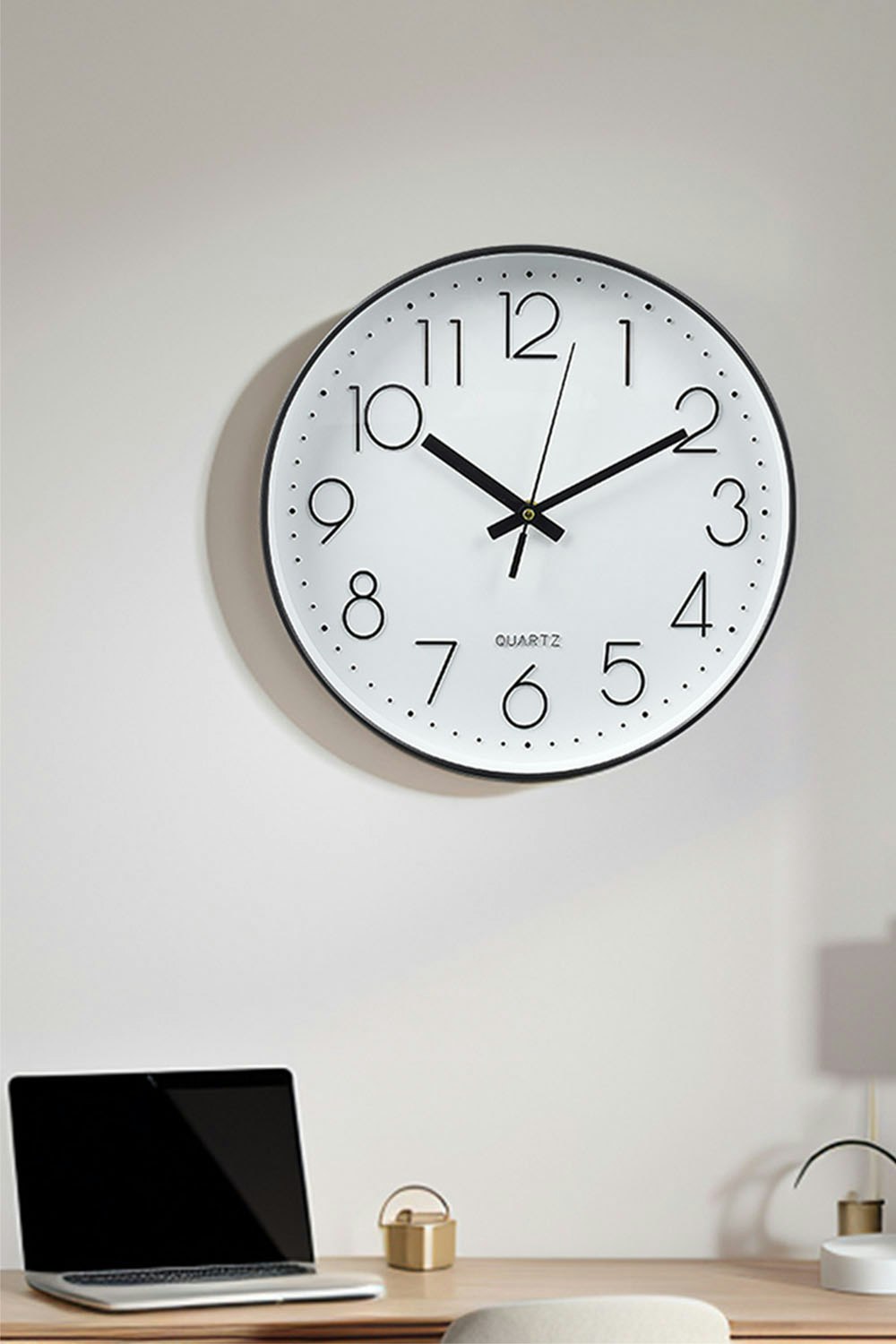 Rackhams White 12-Inch Minimalist Wall Clock With Arabic Numerals