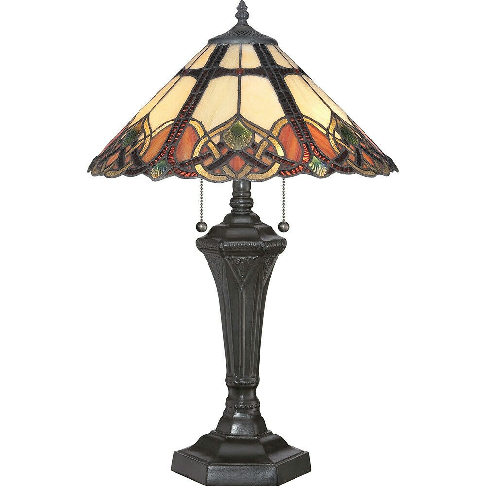 Rackhams Bronze Bulb Table Lamp Tiffany Style Coloured Glass Vintage Base Led E27 75W Size 2
